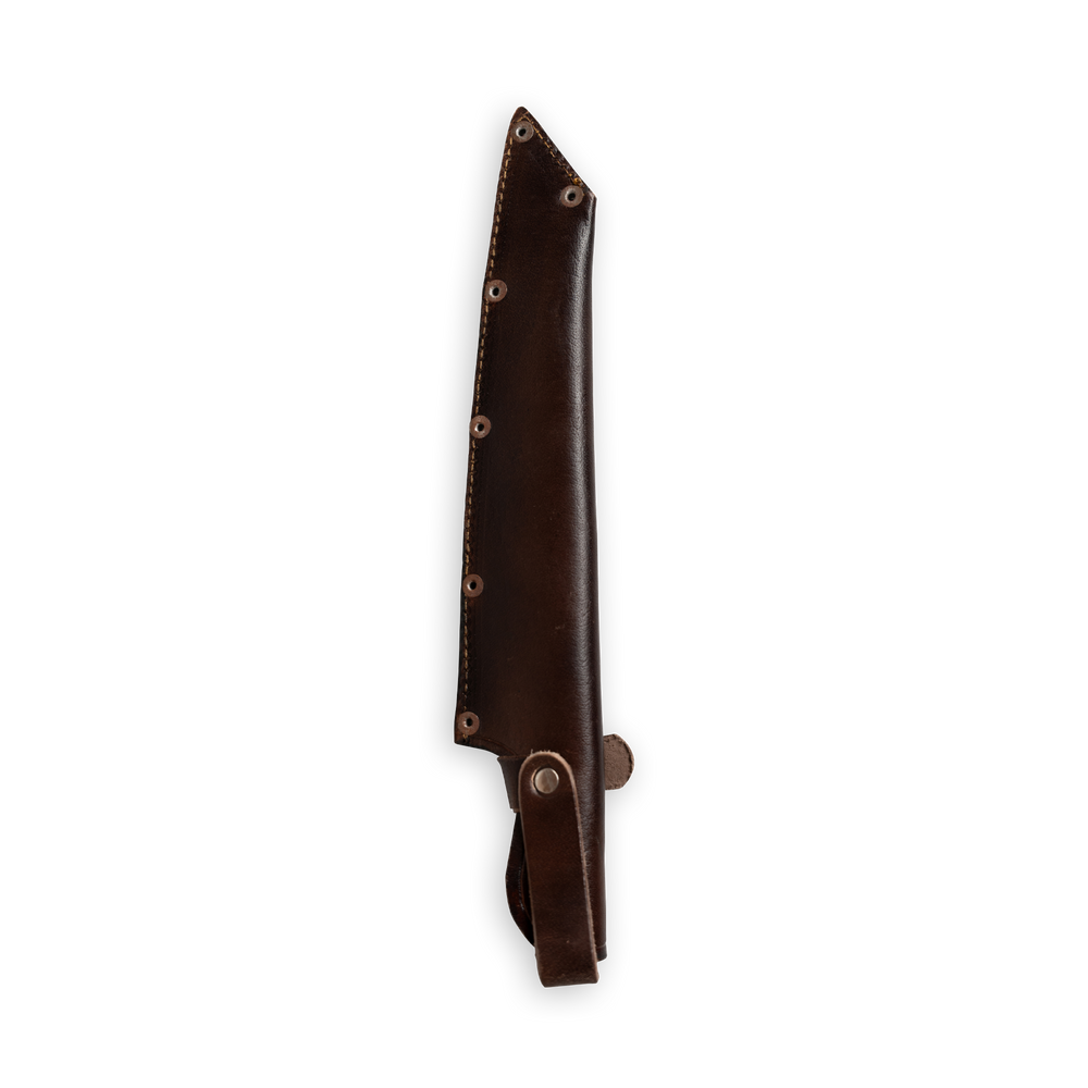 INR x Messermeister Slicer 9 inch leather sheath on a plain background