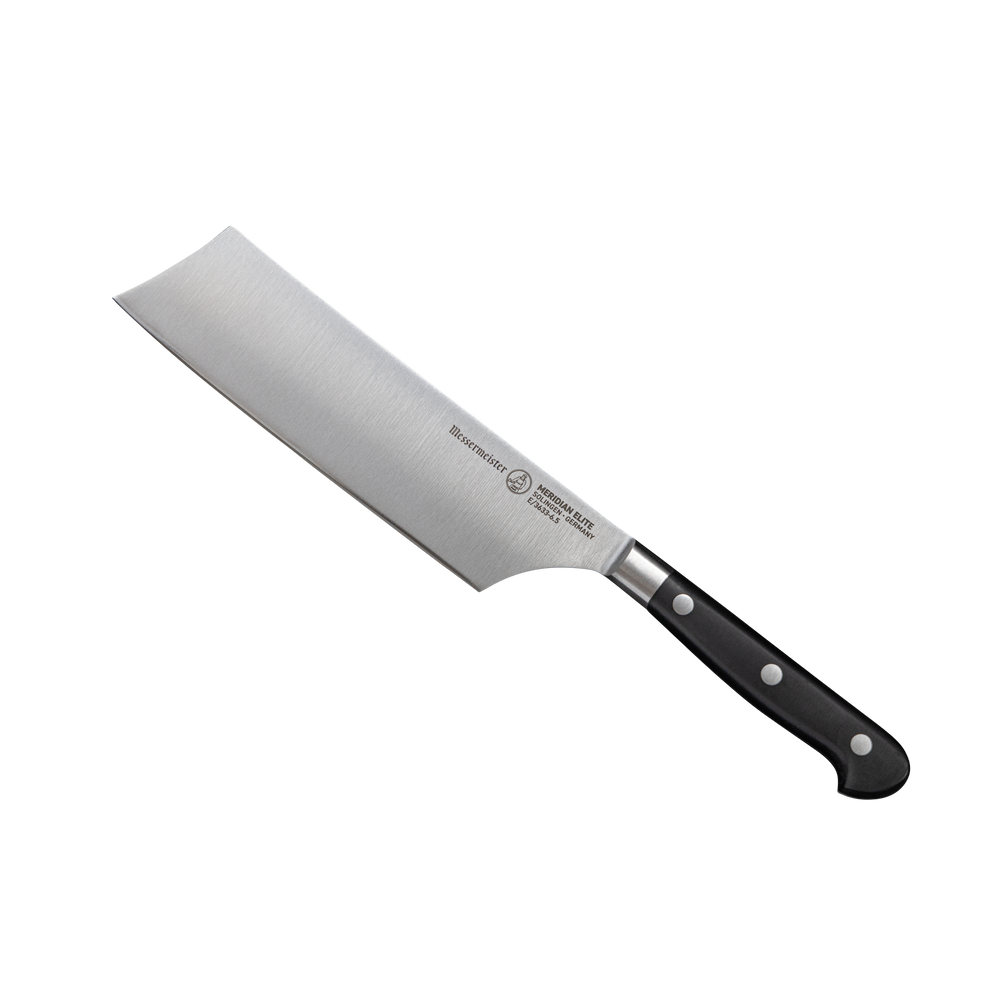 Meridian Elite Nakiri Knife with triple rivets tilted 