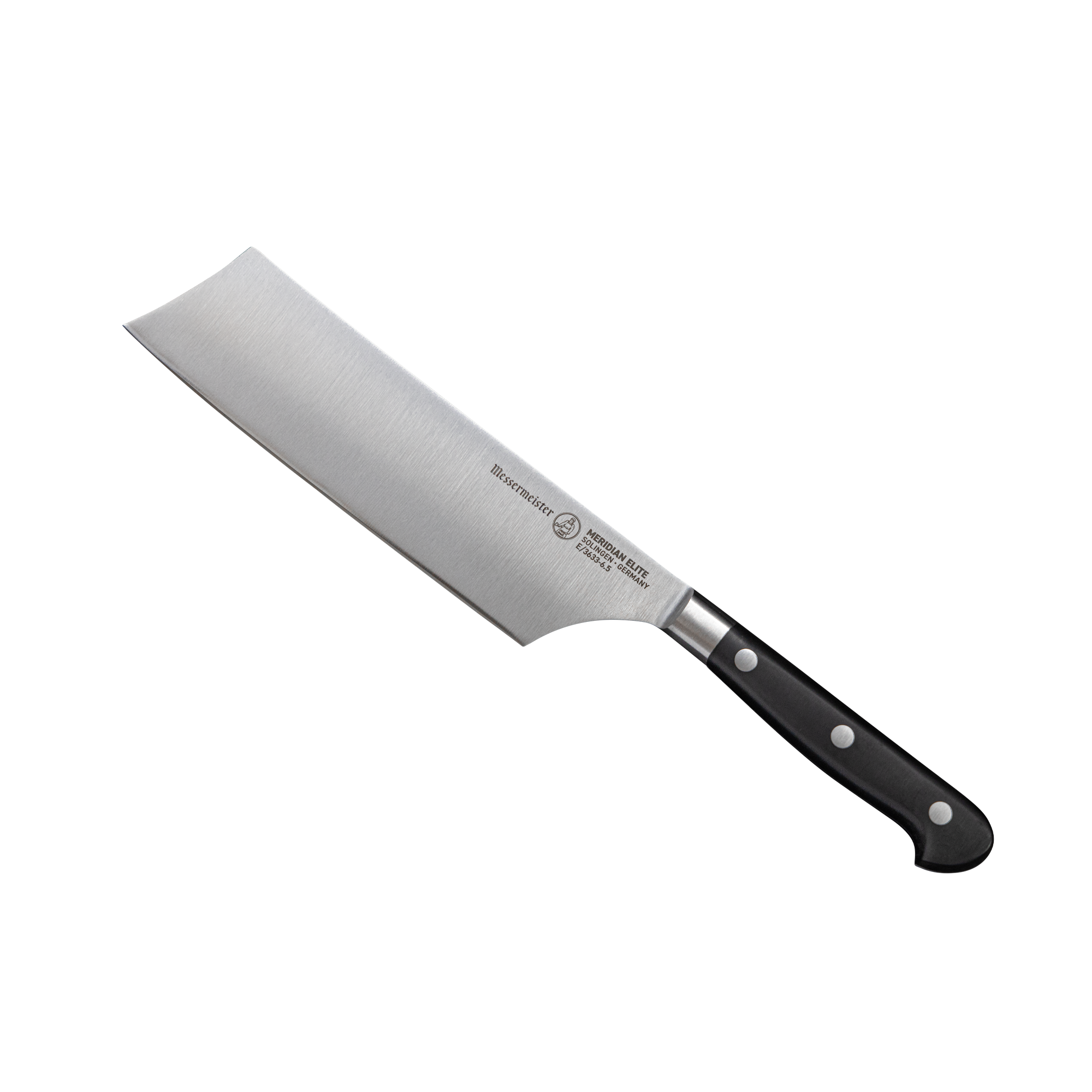 Meridian Elite Nakiri Knife with triple rivets tilted 