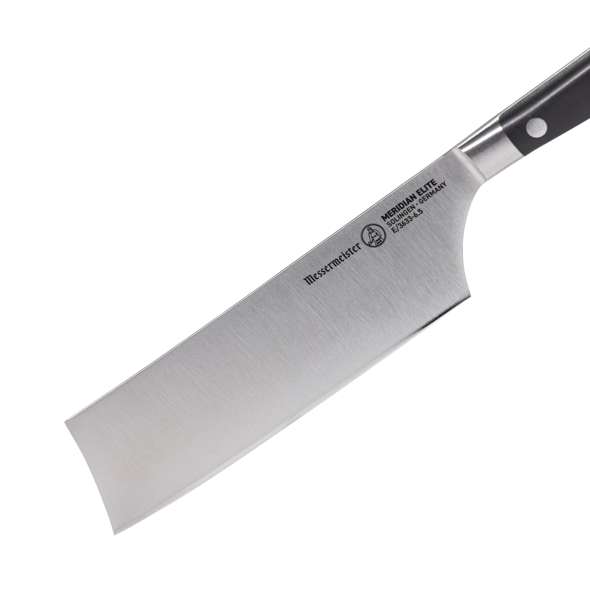 Messermeister Meridian Elite Nakiri Knife blade tilted at a downward angle