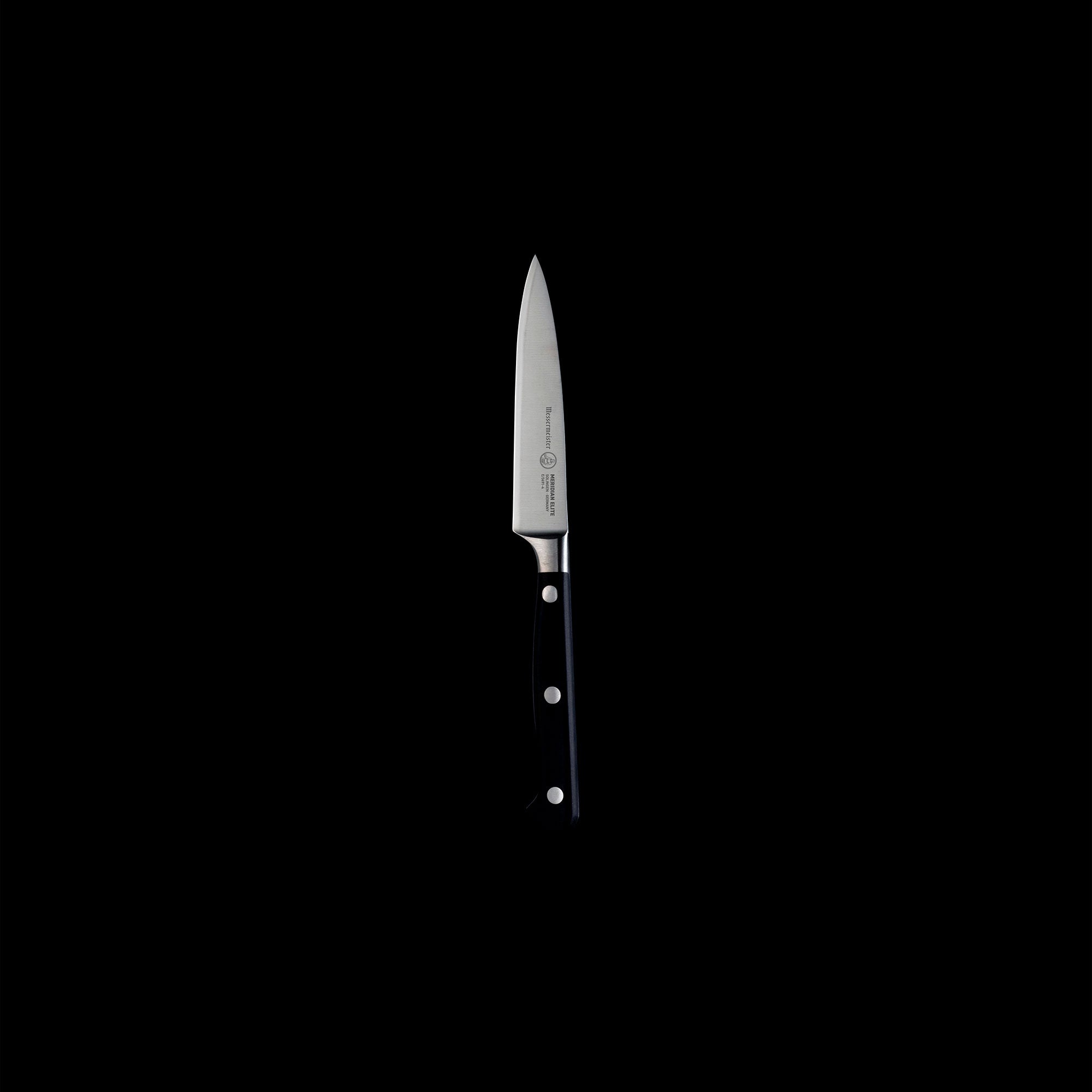 Messermeister Meridian Elite Spear Point Paring Knife with triple rivet black handle 