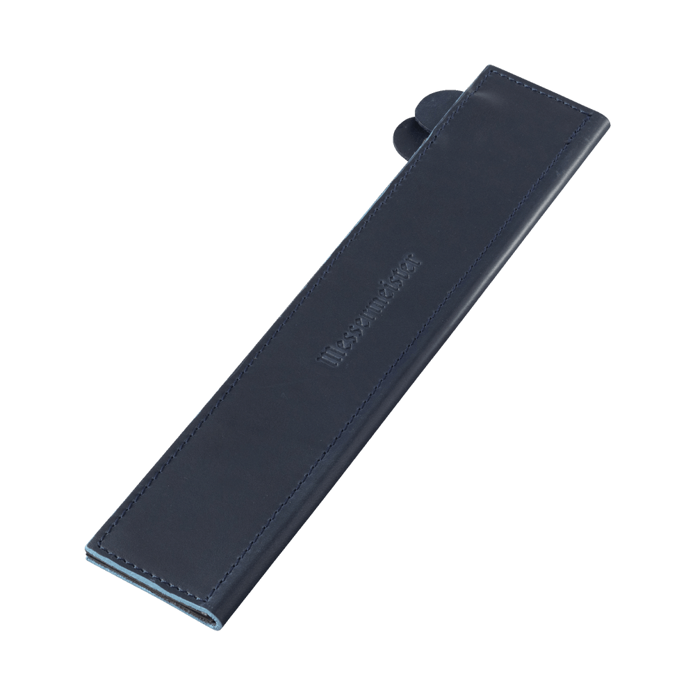 Messermeister 10.5 inch Midnight Navy Leather Magnetic Edge Guard Soft Rubber Magnets  For a Gentle Grip on a plain background