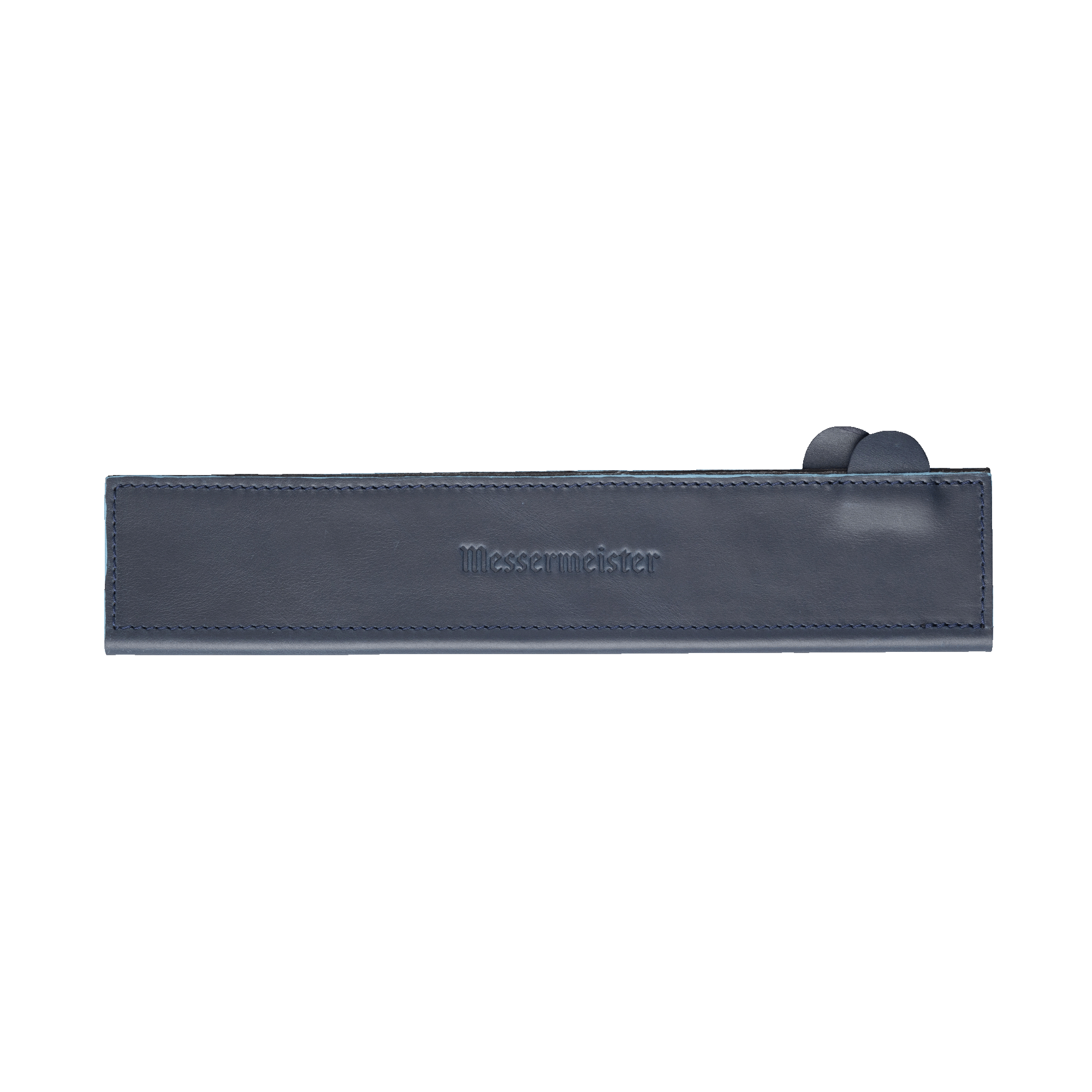 Messermeister 10.5 inch Midnight Navy Leather Magnetic Edge Guard  Soft Rubber Magnets  For a Gentle Grip on a plain background