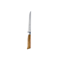 The Oliva Elite 6 inch flexible boning knife with silver stainless steel blade and olive wood handle