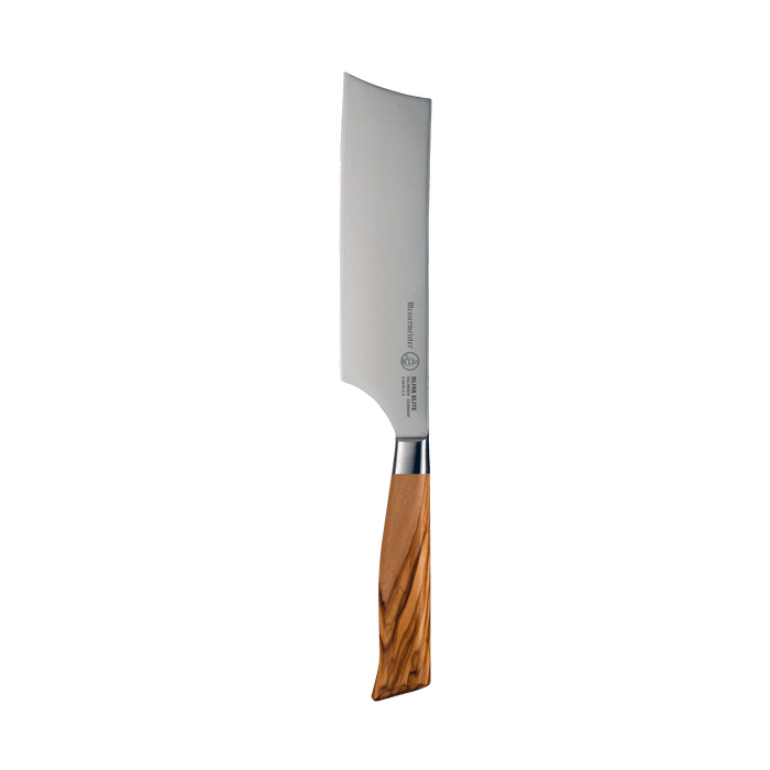 The Oliva Elite 6.5 inch Nakiri knife with olive wood handle and stainless steel blade