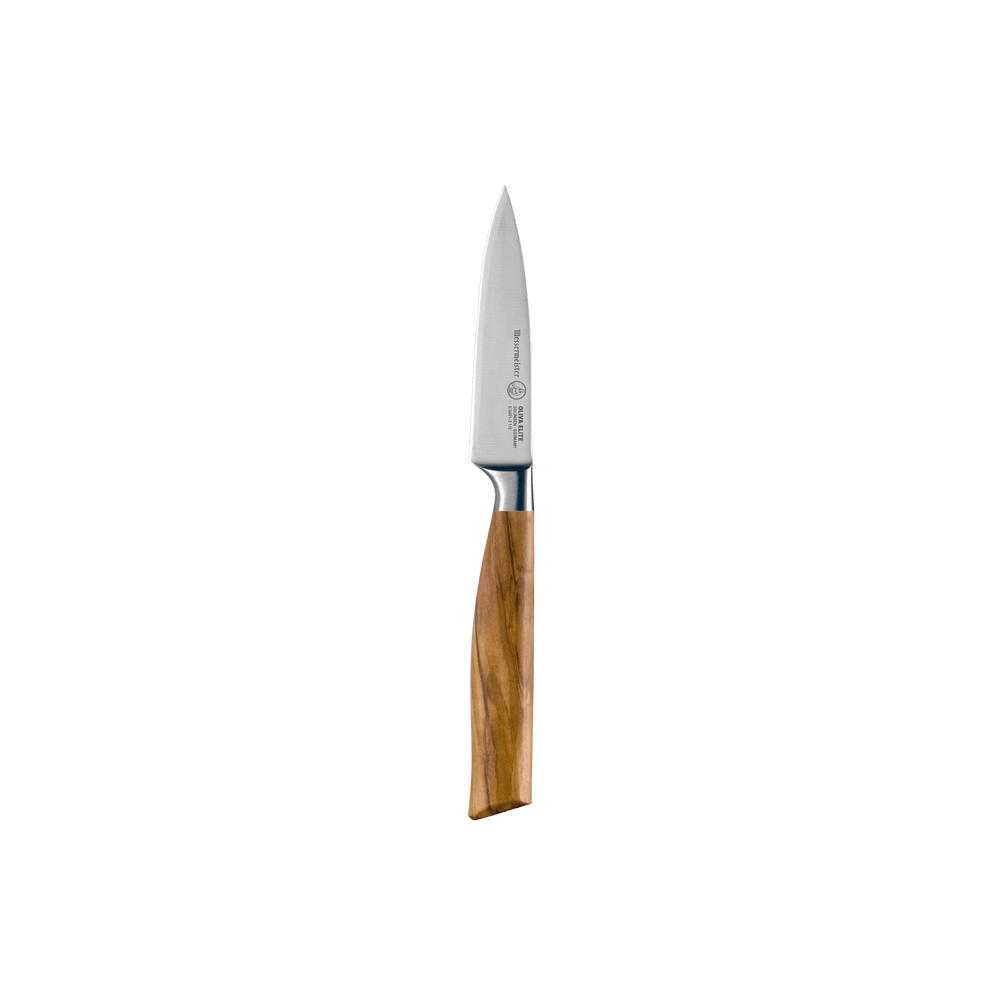 The Oliva Elite 3.5 inch Paring knife with steel blade and olive wood handle 
