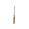 The Oliva Elite 6 inch stiff boning knife with silver stainless steel blade and olive wood handle
