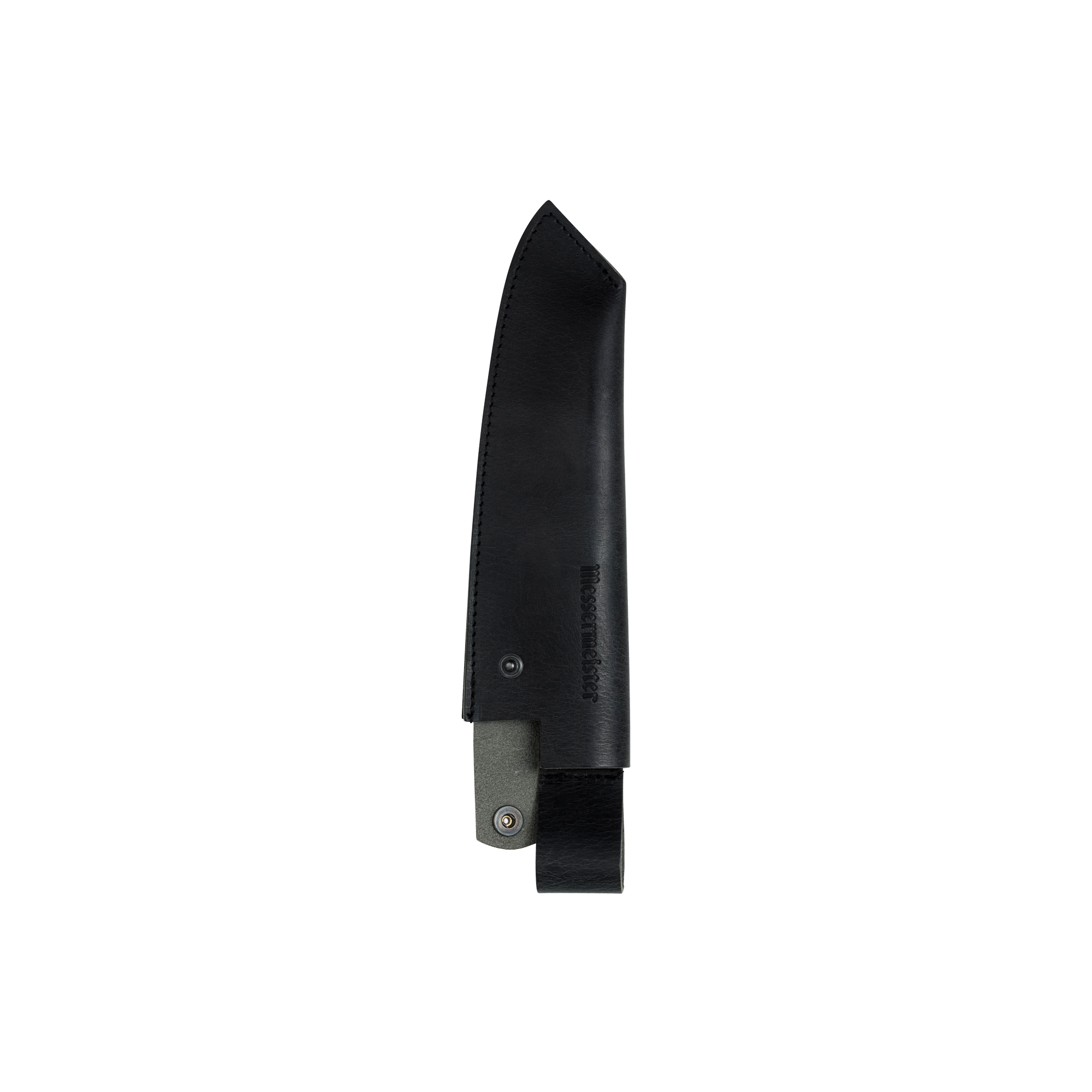 Leather Belt Sheath for Overland Camp Knife on a plain background