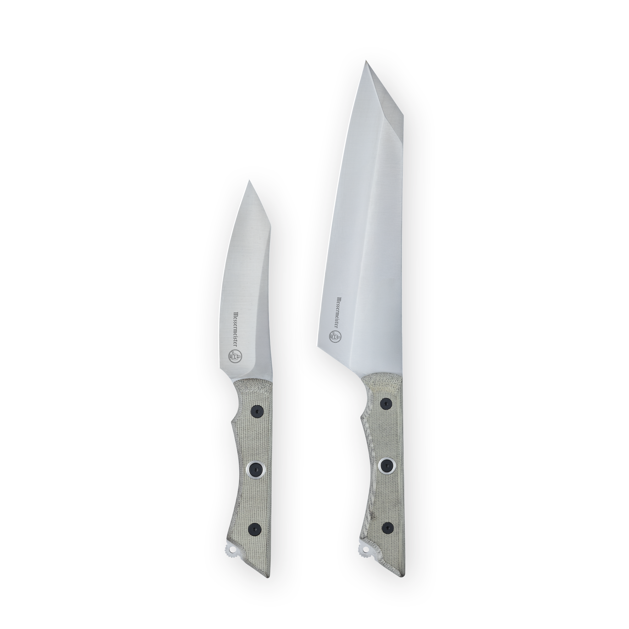 Overland 8 inch Chefs knife and 4.5 inch utility knife on a plain background