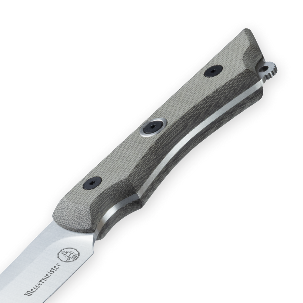 overland series handle close up. showcasing full tang and exposed rivets 