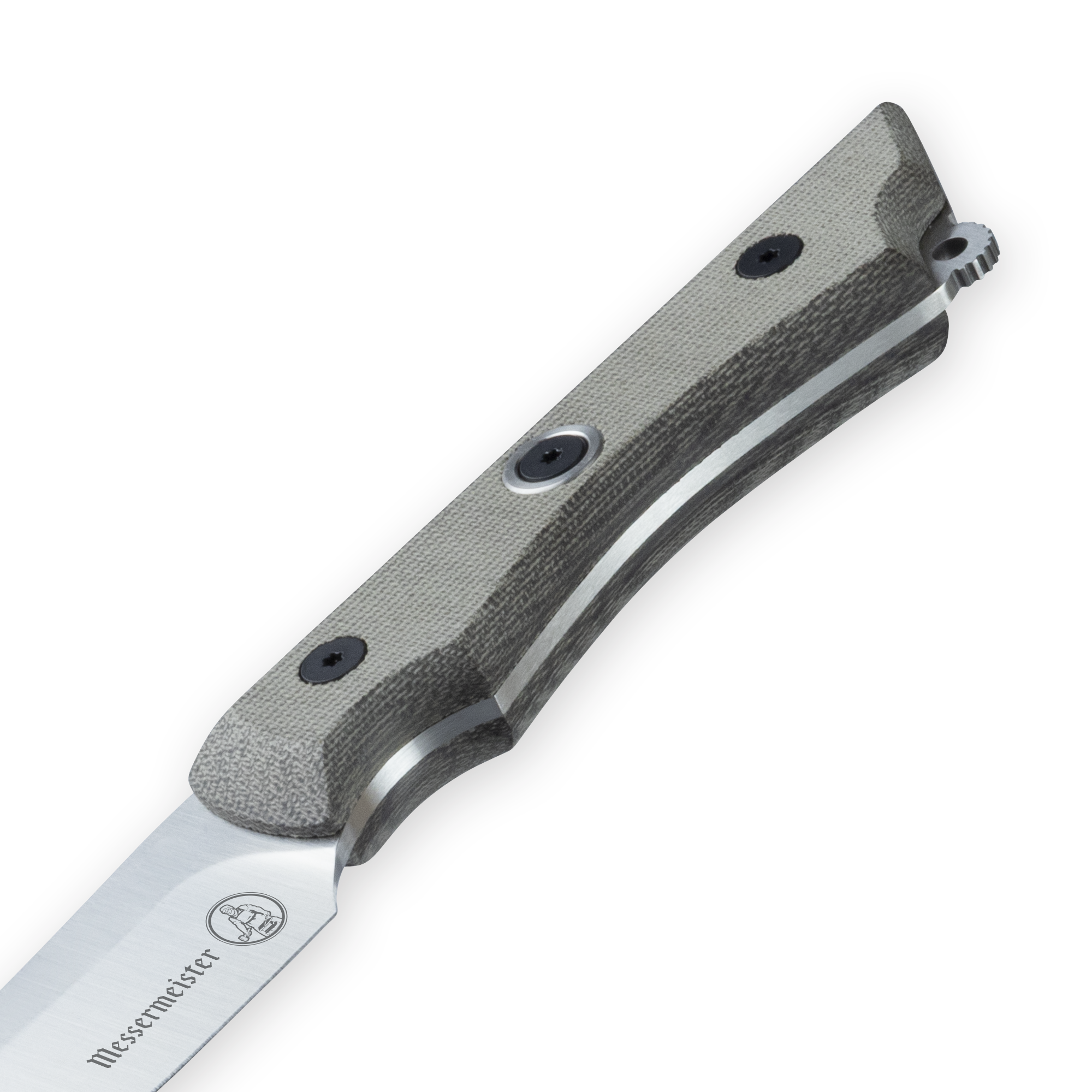 overland series handle close up. showcasing full tang and exposed rivets 