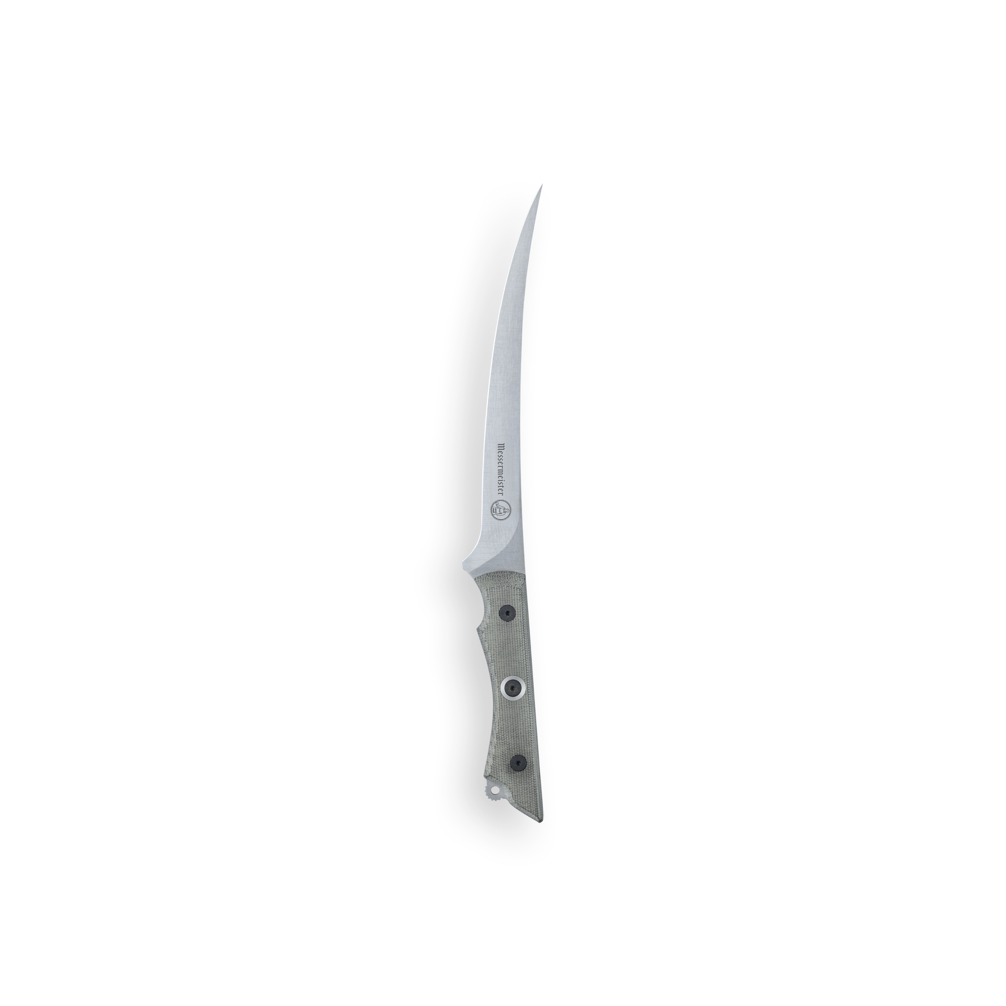 Overland series fillet knife with linen micarta handle and black rivets