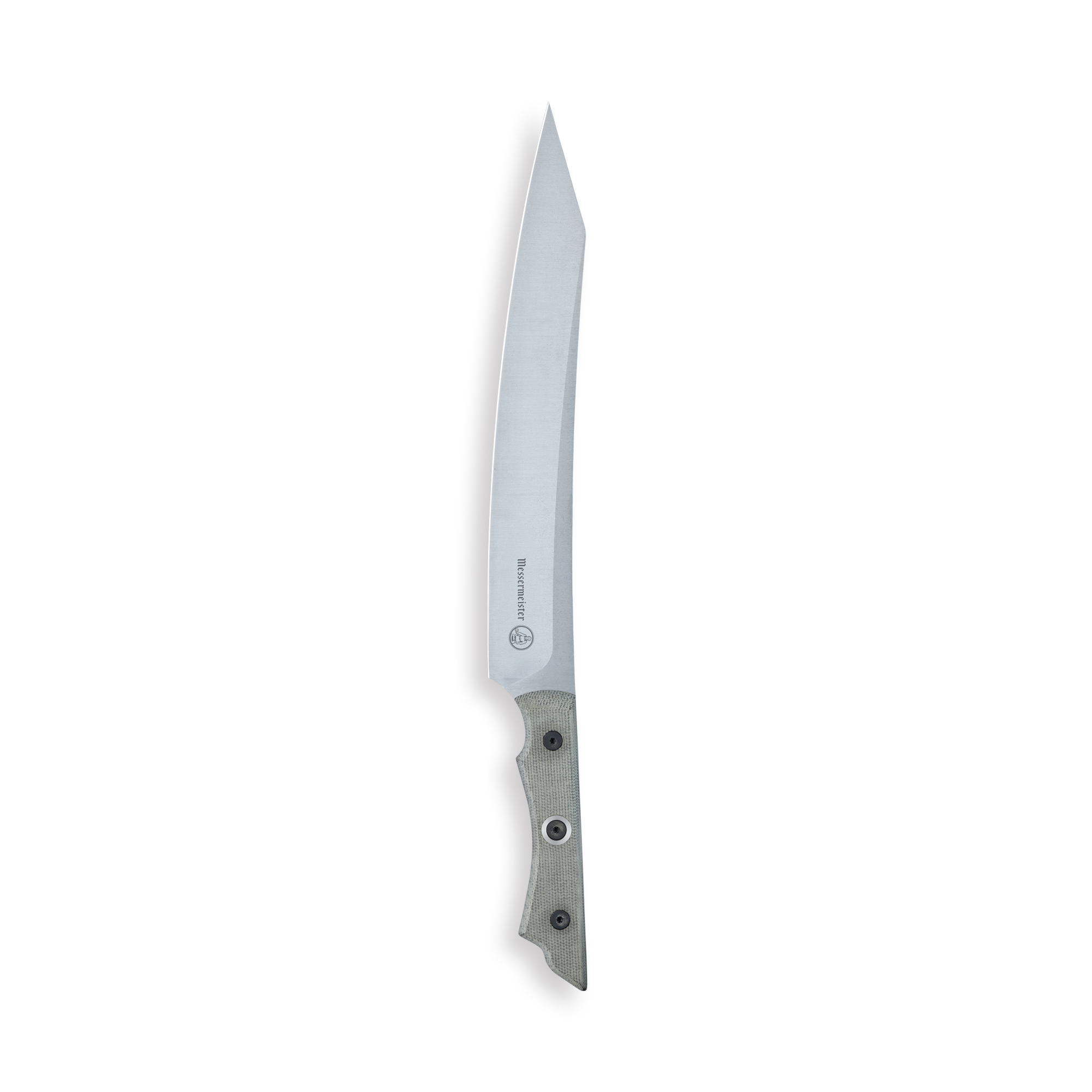 Overland series slicing knife with linen micarta handle and black rivets