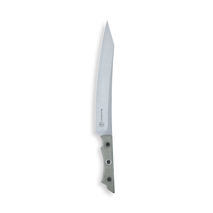 Overland series slicing knife with linen micarta handle and black rivets