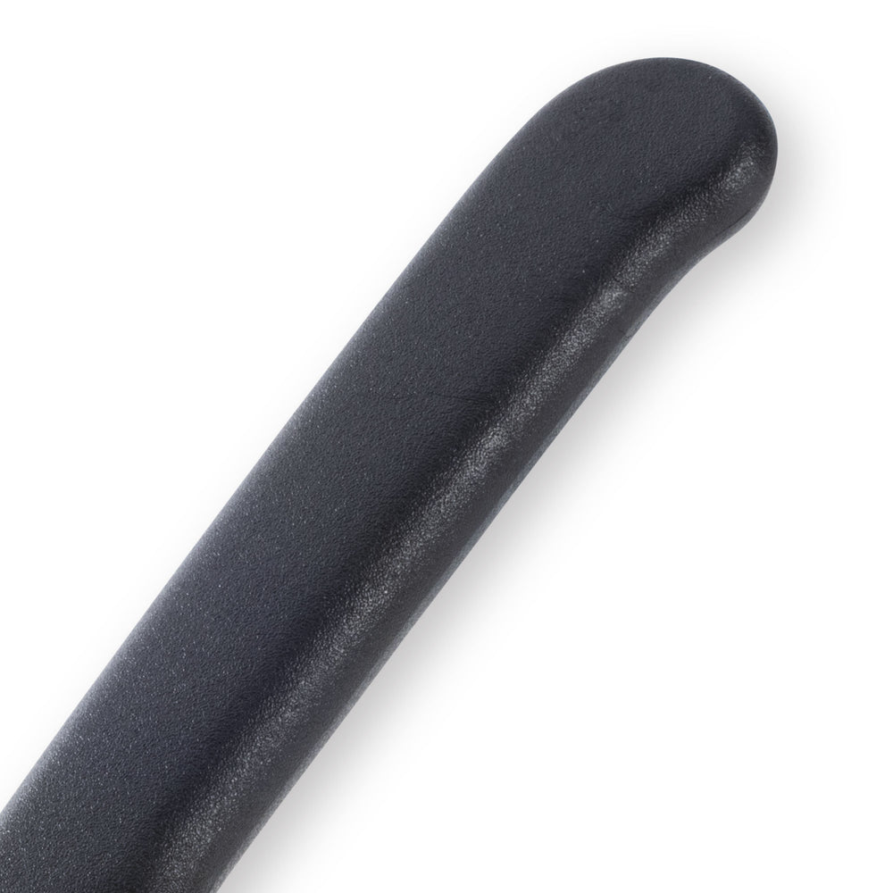 Handle detail of Messermeister Petite Messer black 2 inch garnishing knife showing compact ergonomic grip