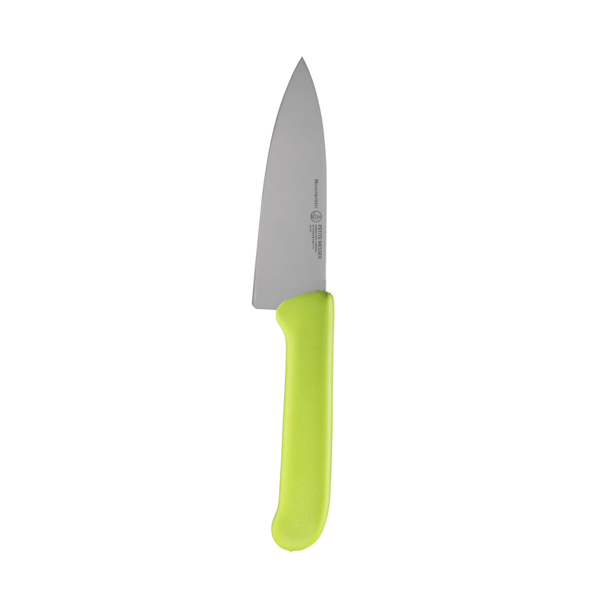 Messermeister Petite Messer 5-inch green chef’s knife with stainless steel blade and ergonomic green handle for versatile kitchen prep and chopping