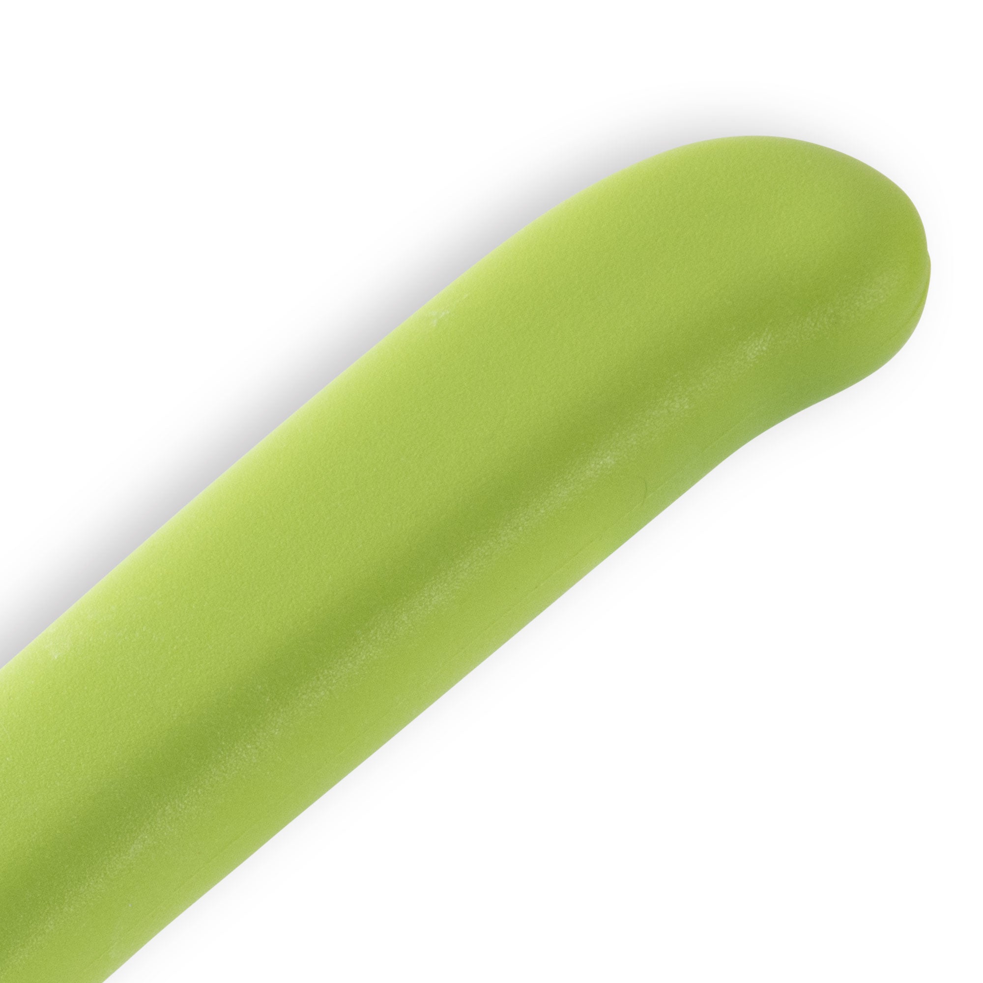 Close-up of Petite Messer Green Kullens Santoku knife handle showing ergonomic green grip