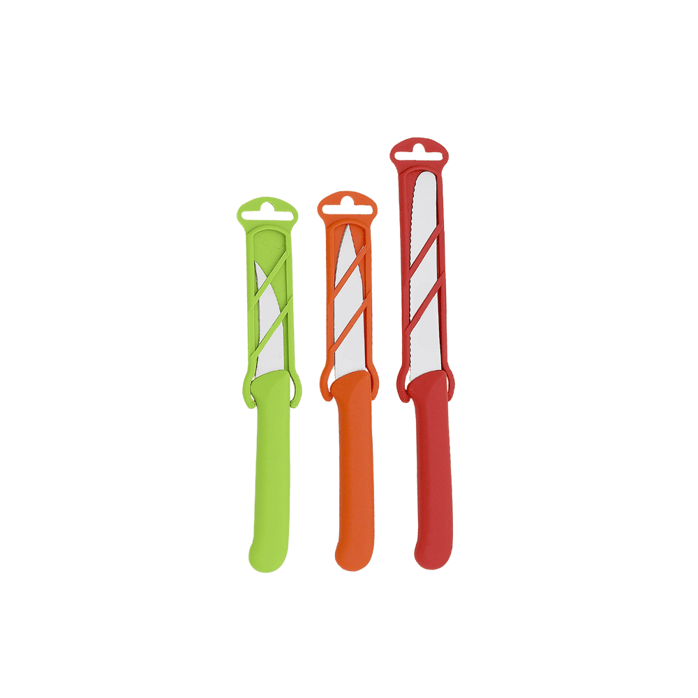 Compact paring knife trio set Messermeister Petite Messer with matching blade sheaths for storage and safety