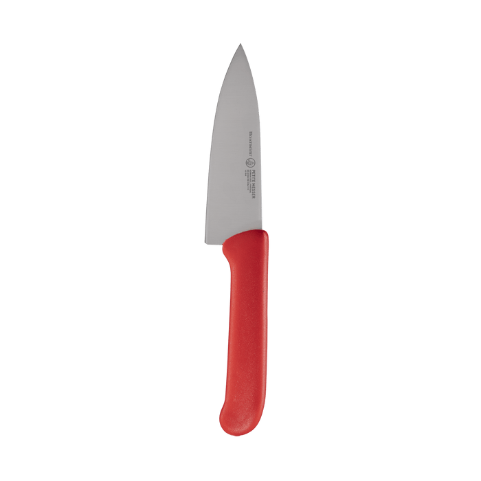 Messermeister Petite Messer 5-inch red chef’s knife with stainless steel blade and ergonomic red handle for versatile kitchen prep and chopping