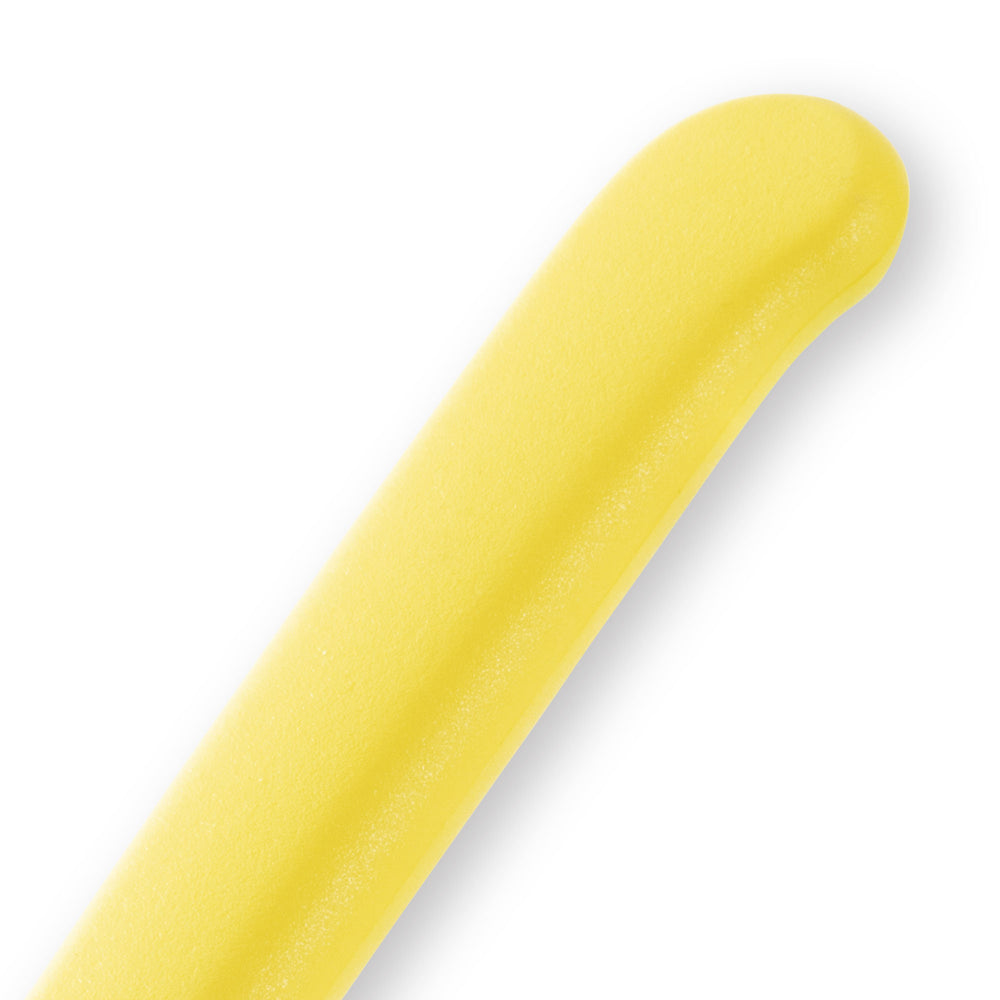 Messermeister Petite Messer 3 inch yellow spear point paring knife handle close up highlighting grip design