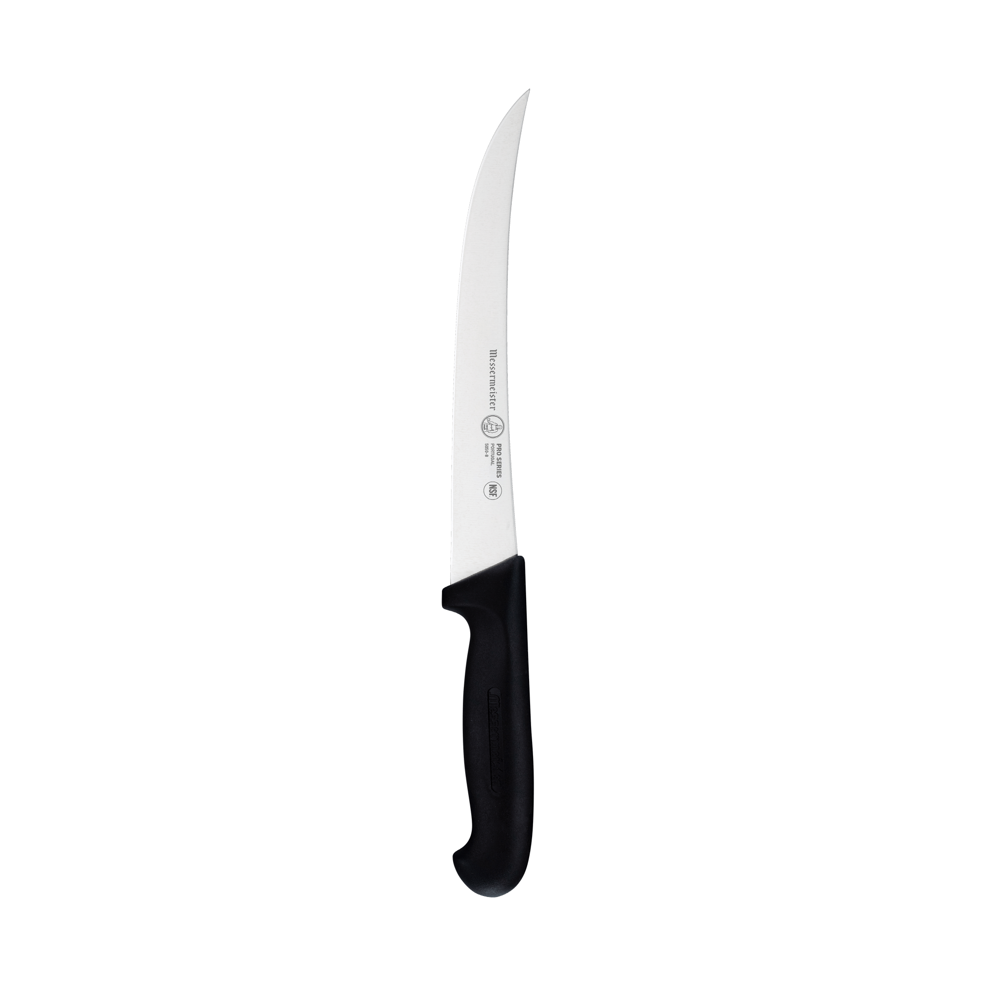 Messermeister Pro Series 8-inch breaking knife with stainless steel blade and black ergonomic polyfibre handle