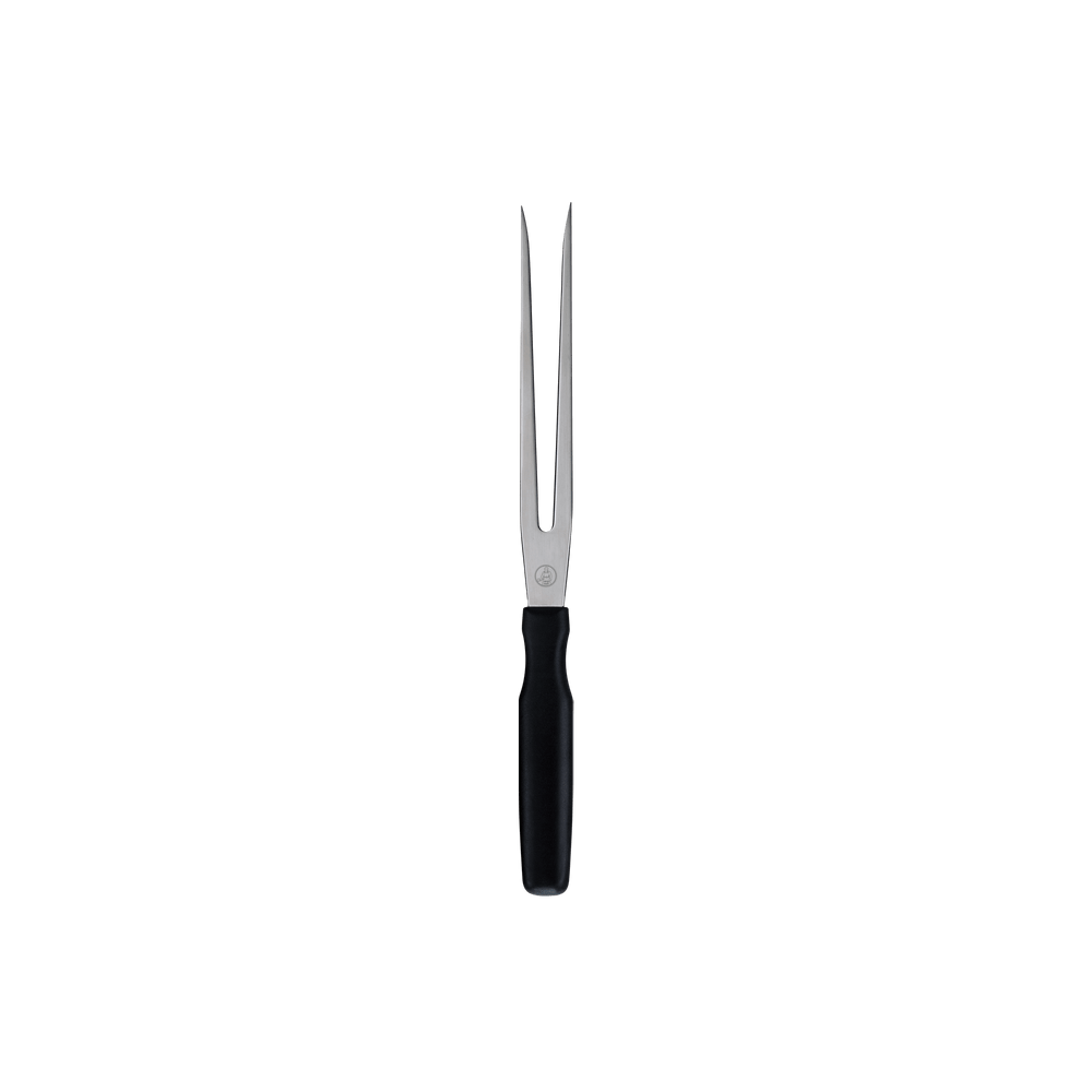 Messermeister Pro Series 7-inch straight carving fork with stainless steel tines and ergonomic black polyfibre non-slip handle for carving and serving meat