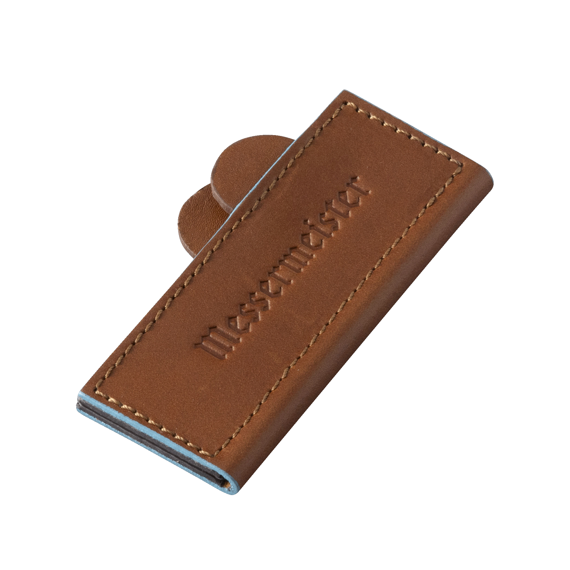 Messermeister 4 inch Saddle Brown Leather Magnetic Edge Guard Soft Rubber Magnets to Secure Knife 