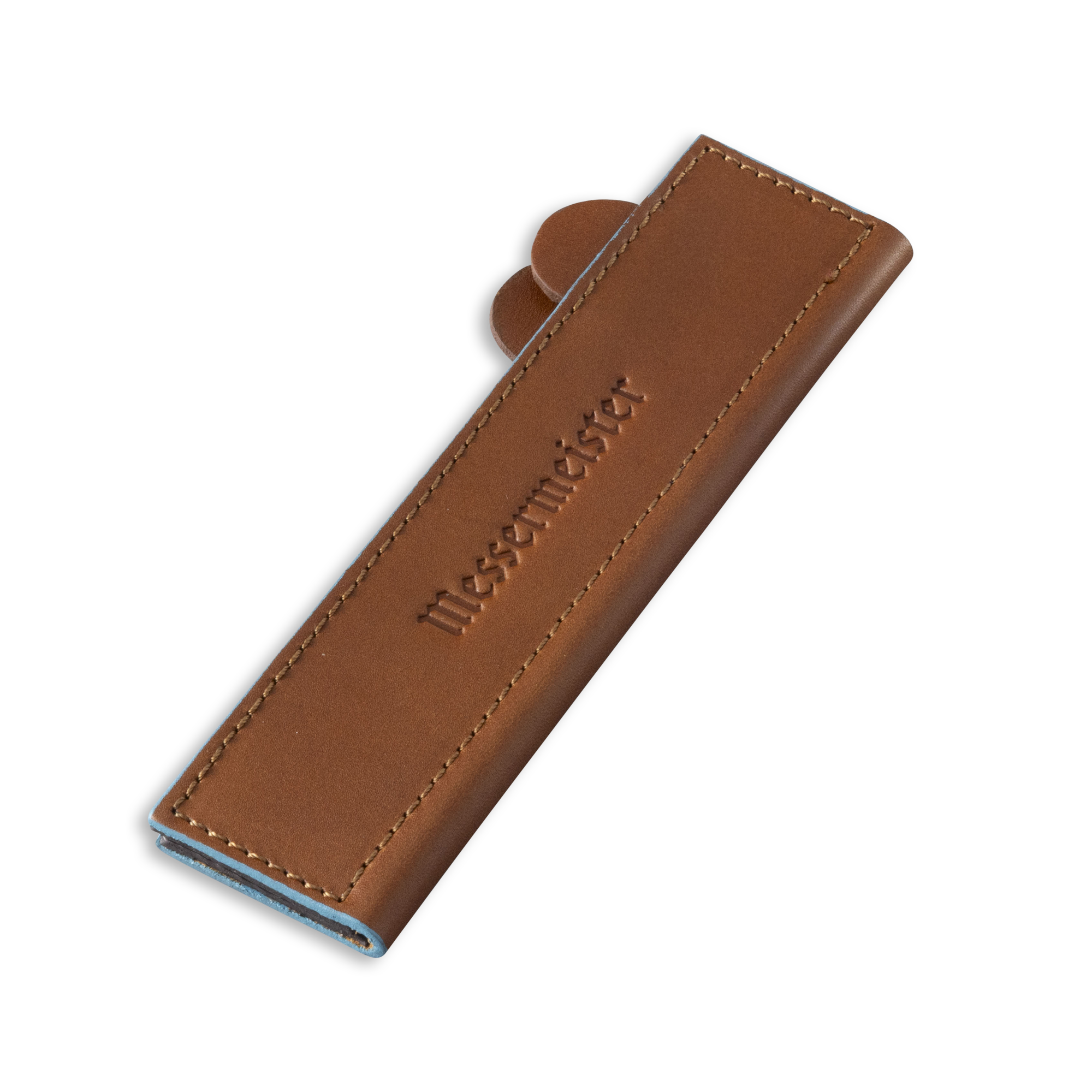 Messermeister 6.5 inch Saddle Brown Leather Magnetic Edge Guard Soft Rubber Magnets to Secure Knife 