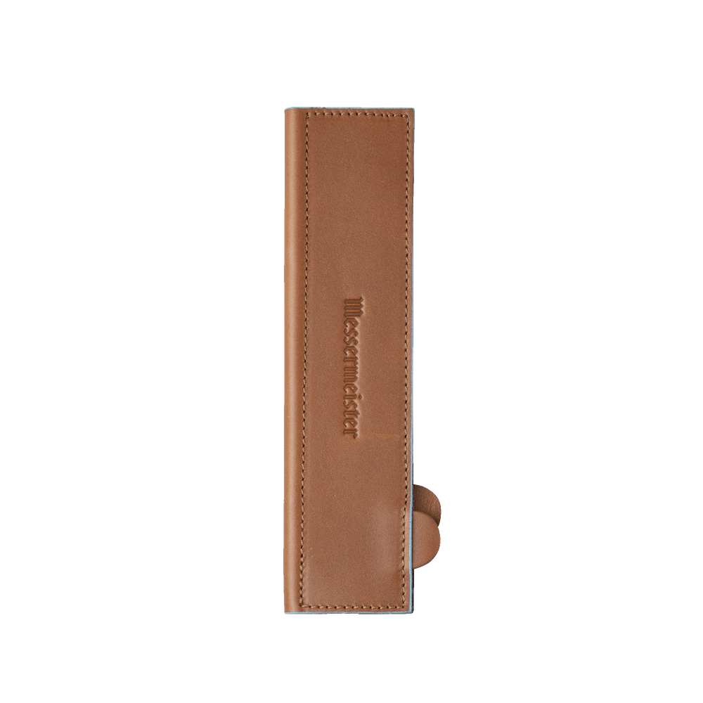 Messermeister 8.5 inch Saddle Brown Leather Magnetic Edge Guard Soft Rubber Magnets to Secure Knife