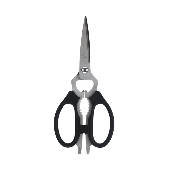 Messermeister take-apart kitchen scissors featuring sharp stainless steel blades and ergonomic handles, designed for precision cutting and easy disassembly for thorough cleaning and maintenance