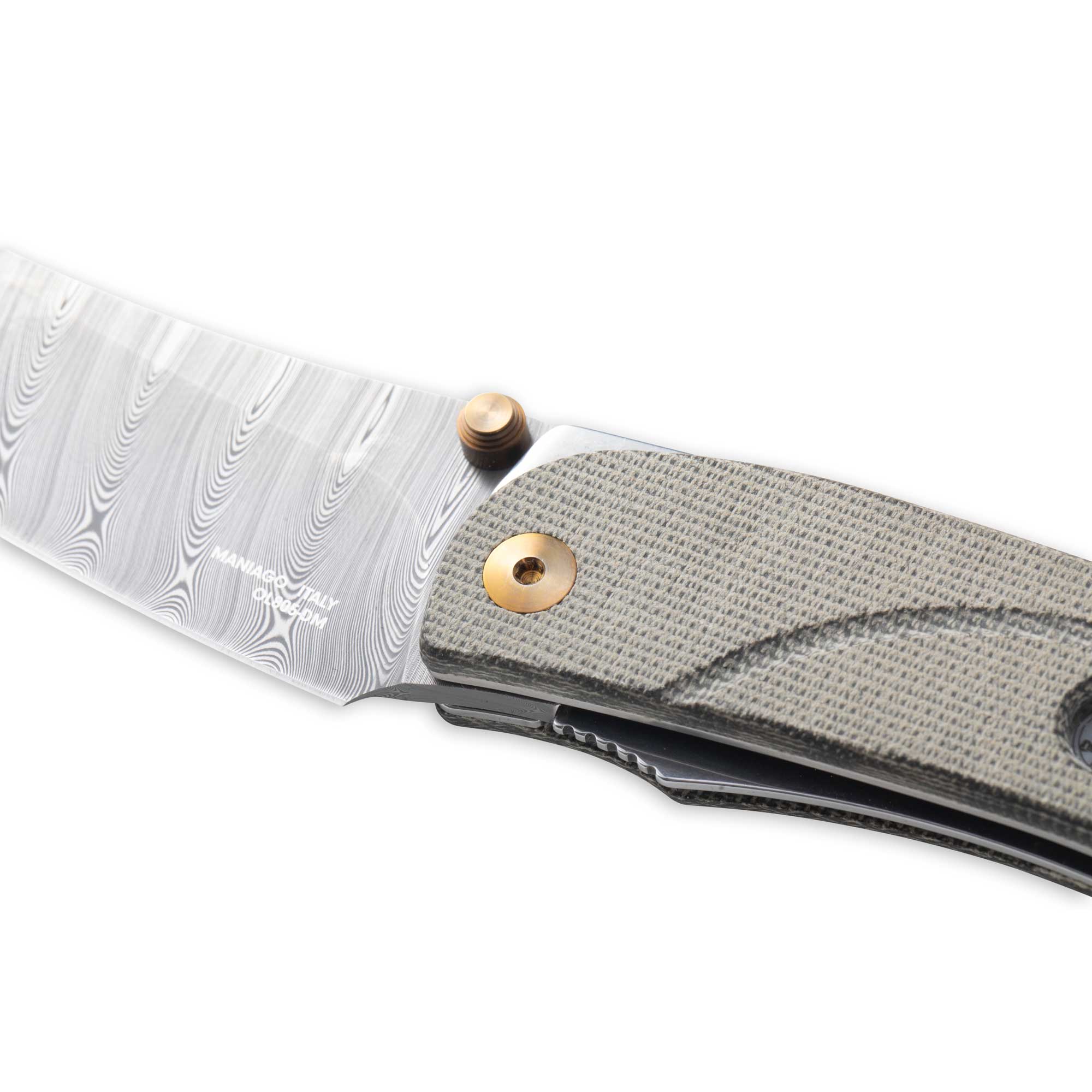 Messermeister Ojai Damasteel Folder close up on liner lock