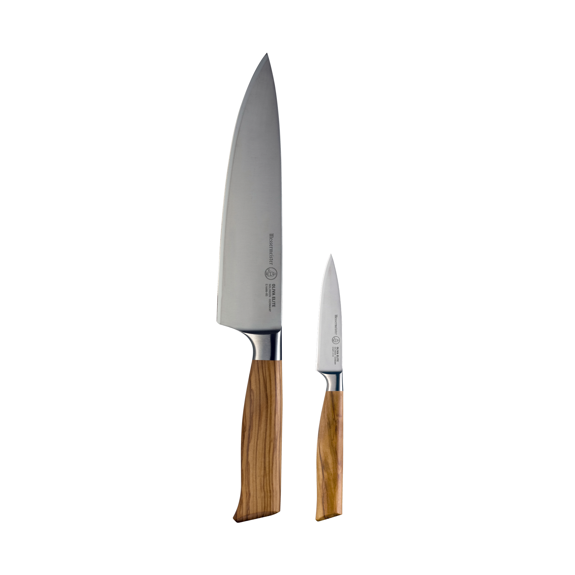 Messermeister Oliva Elite Chef & Parer set - 2 Piece 8" - 3.5" - Made in Germany - Mediterranean Olive Wood Handle - Thyssen-Krupp 1.4116 Steel