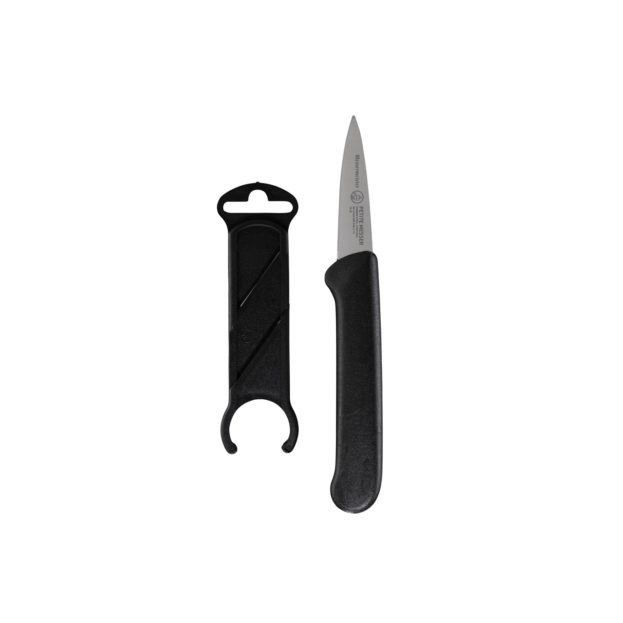 Messermeister Petite Messer Black Garnishing Knife with Sheath - 2" - Made in Portugal - FRN Black Handle - X50 Steel
