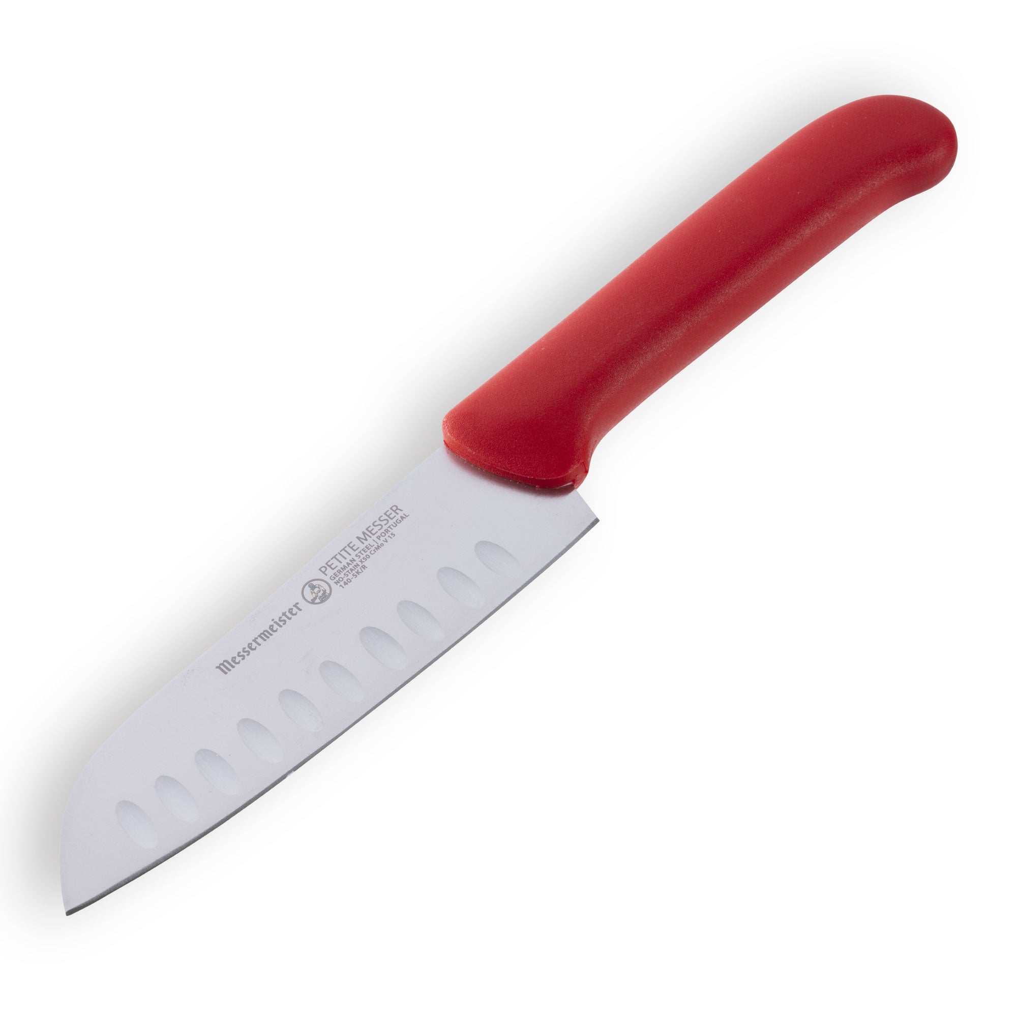  Messermeister Petite Messer Red Kullens Santoku Knife - 5" - Made in Portugal - FRN Red Handle - X50 Steel