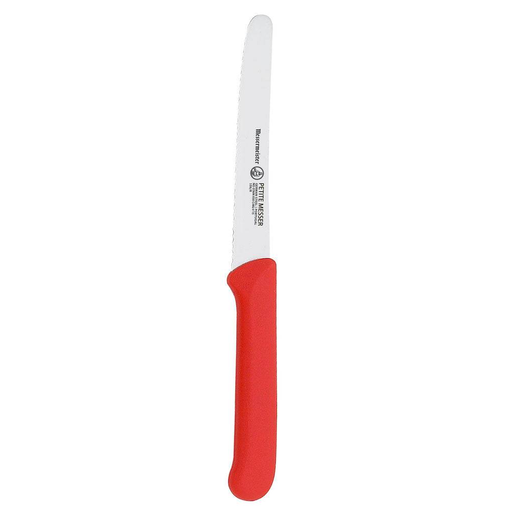 Messermeister Petite Messer Red Serrated Tomato Knife with Sheath - 4.5" - Made in Portugal - FRN Handle - 
X50 Steel