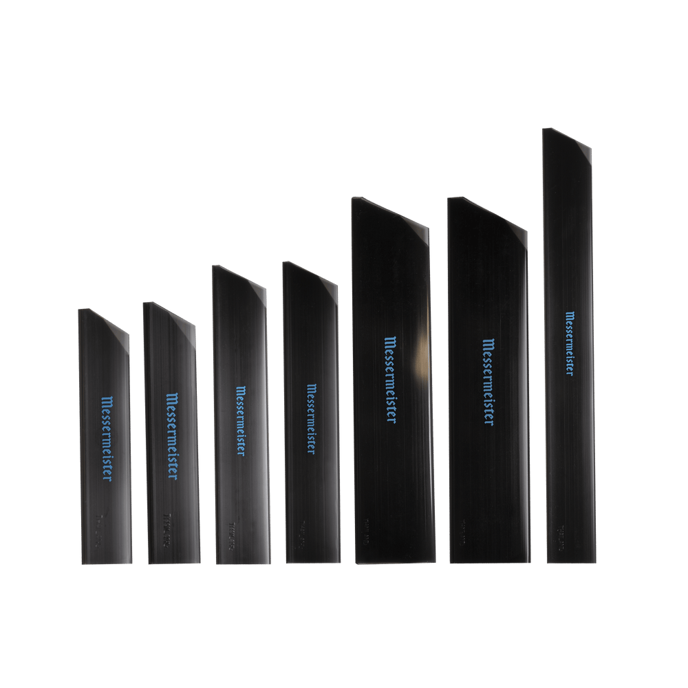 7 Piece Edge-Guard Set in black with blue writing Messermeister on a plain background