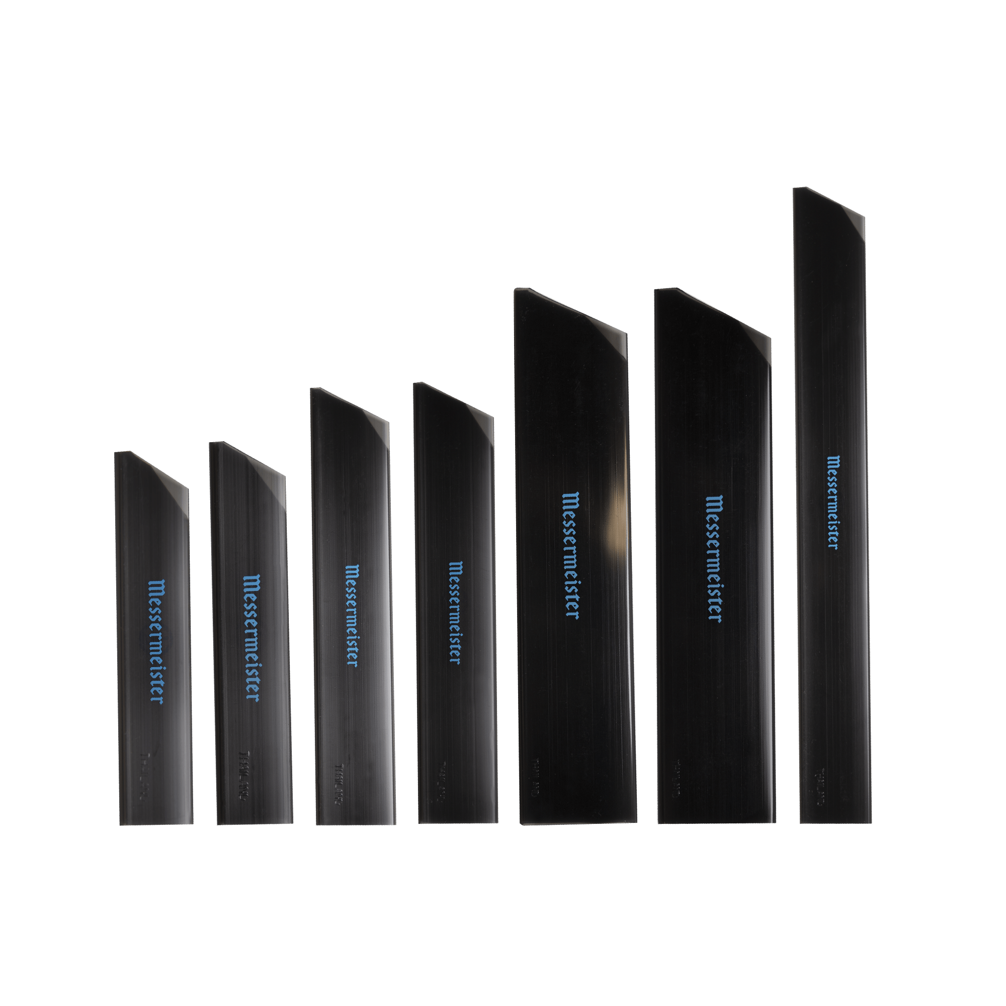 7 Piece Edge-Guard Set in black with blue writing Messermeister on a plain background