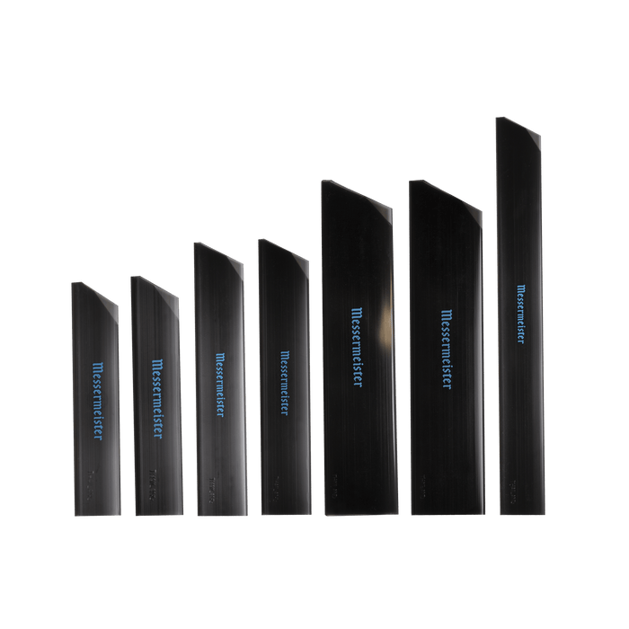 7 Piece Edge-Guard Set in black with blue writing "Messermeister" on a plain background