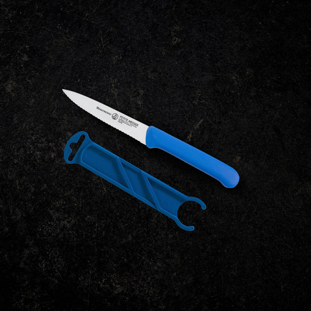 4 Inch Serrated Spear Point Parer with Matching Sheath - Blue