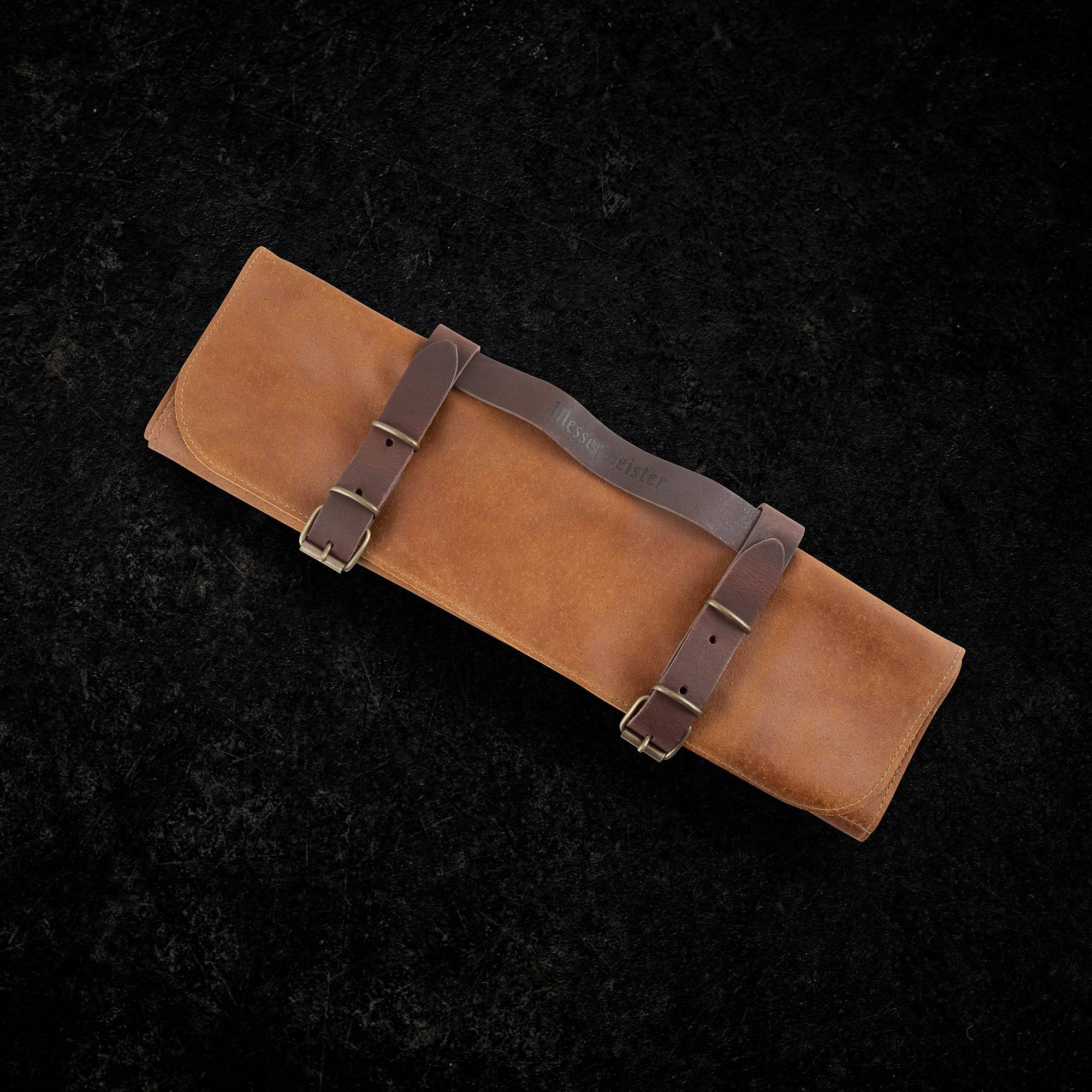 Vintage Leather 7 Pocket Knife Roll - Amber - Messermeister