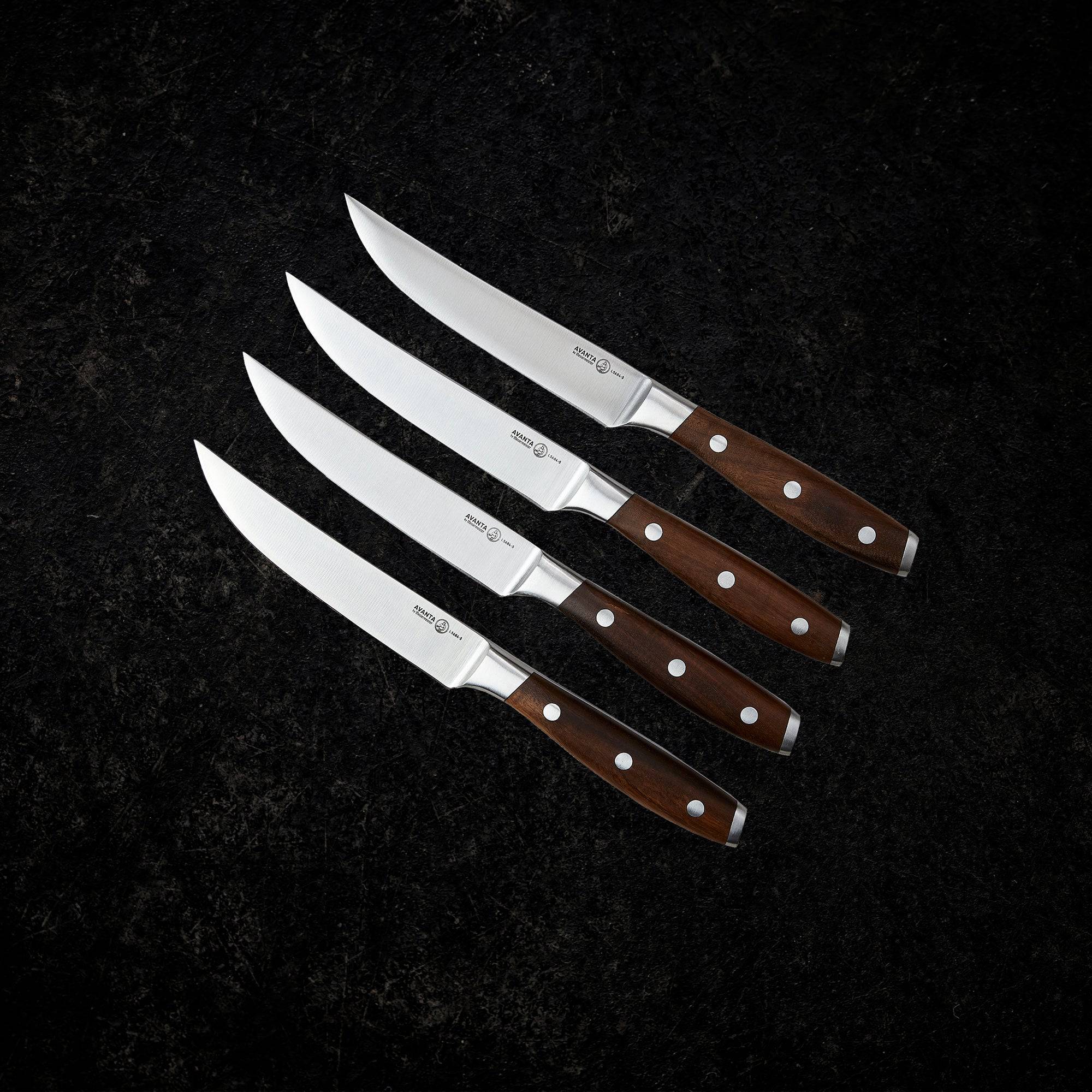 Avanta Smoked Teak 4 Piece Steak Knife Set | Messermeister