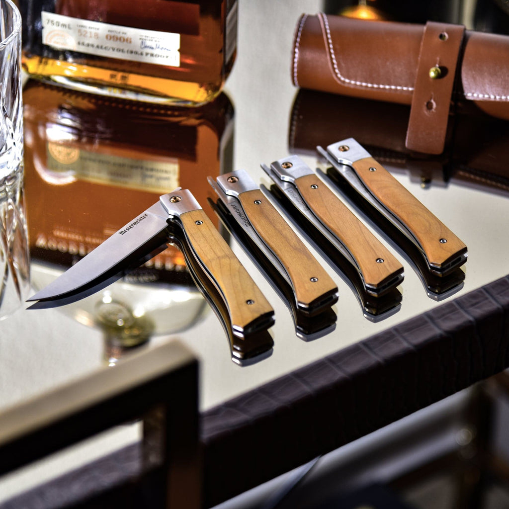 Folding Steak Knife Set in Leather Roll - 4 Piece - Messermeister