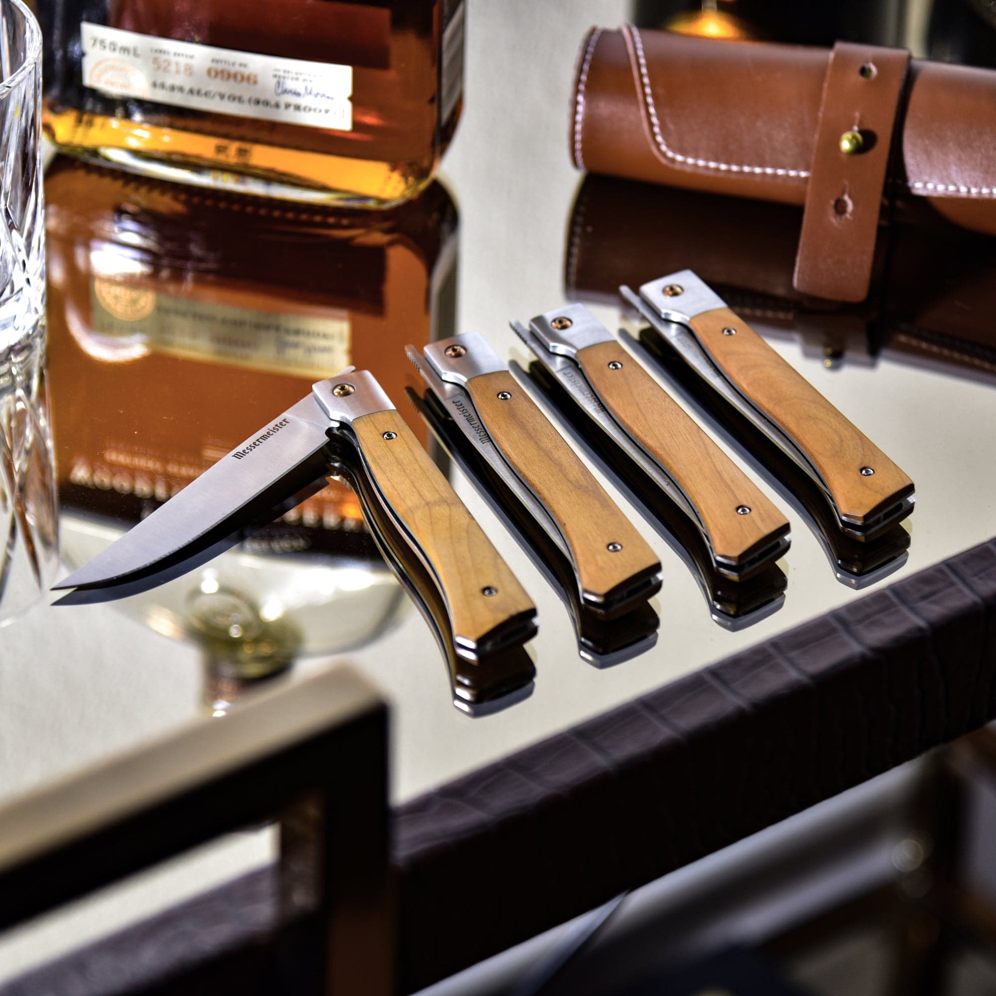 Folding Steak Knife Set in Leather Roll - 4 Piece - Messermeister