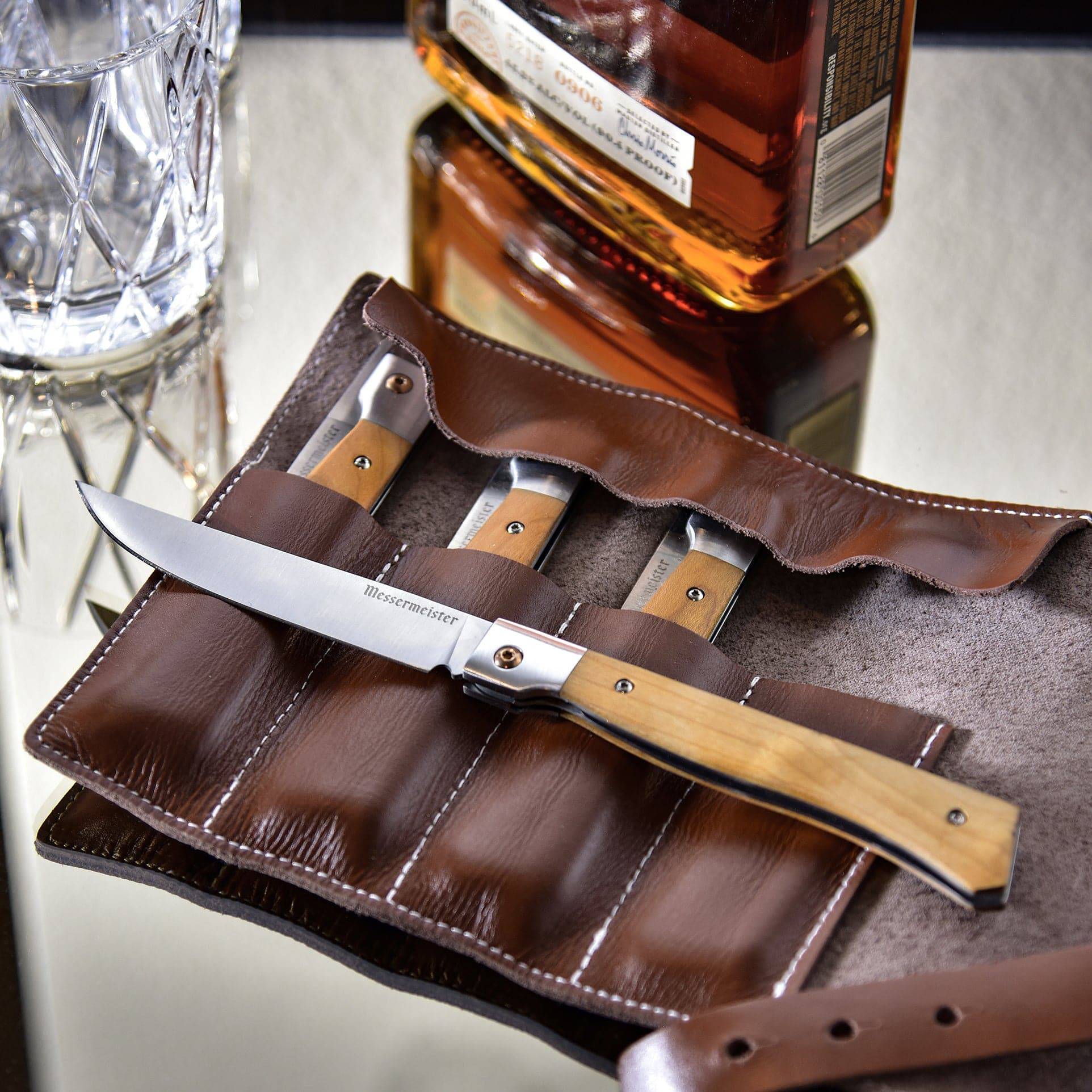 Folding Steak Knife Set in Leather Roll - 4 Piece - Messermeister