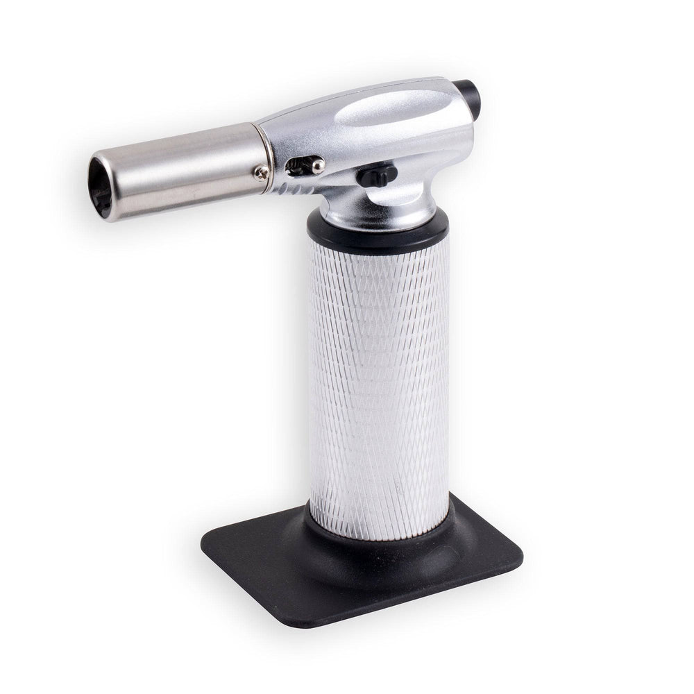 Messermeister Cheflamme Culinary Torch with ergonomic handheld design, adjustable flame control, and refillable butane fuel system for caramelizing desserts, roasting vegetables, searing meats, and professional kitchen finishing techniques