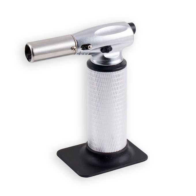 Messermeister Cheflamme Culinary Torch with ergonomic handheld design, adjustable flame control, and refillable butane fuel system for caramelizing desserts, roasting vegetables, searing meats, and professional kitchen finishing techniques