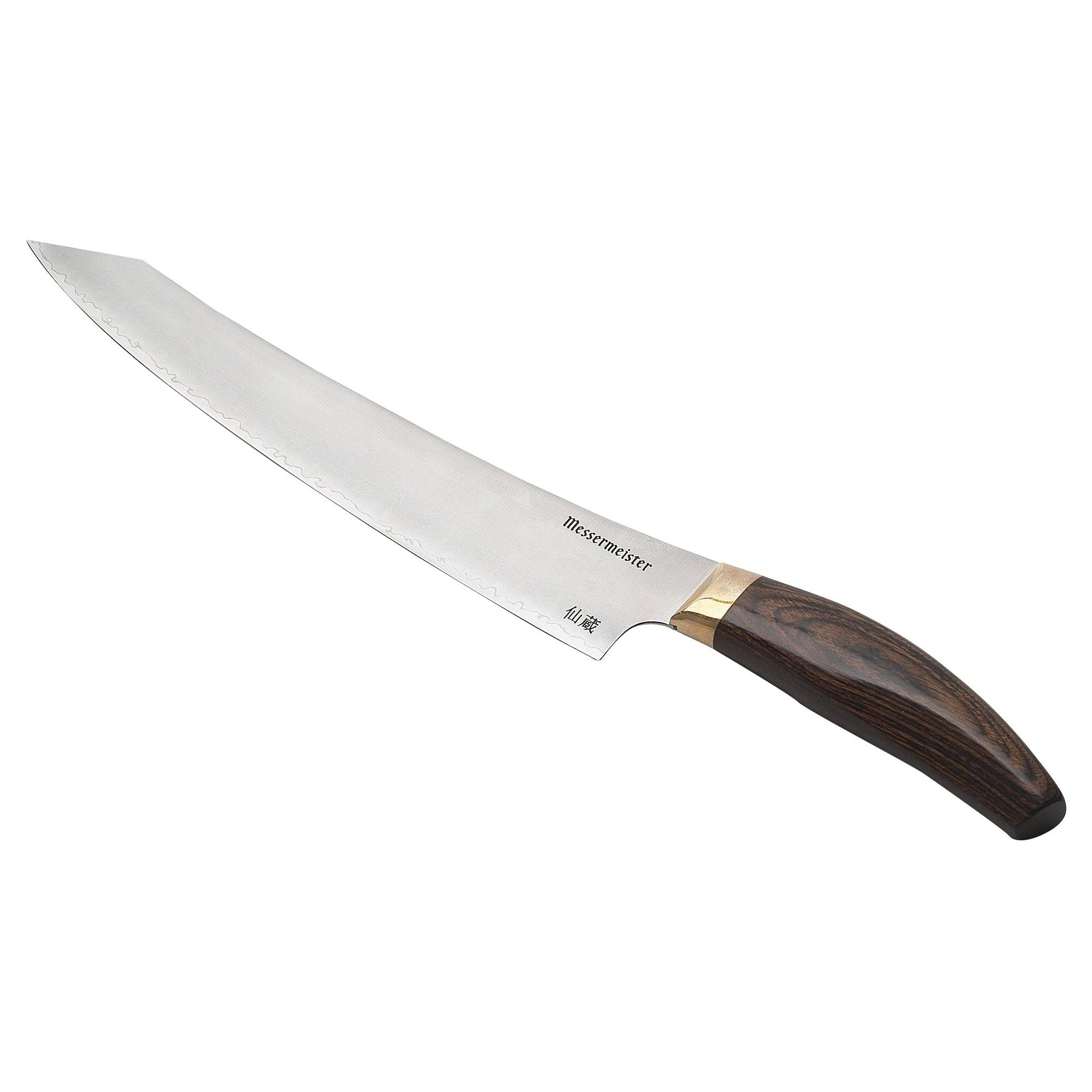 Messermeister Kawashima 10 inch Slicer with gold bolster and Walnut Pakkawood Handle 