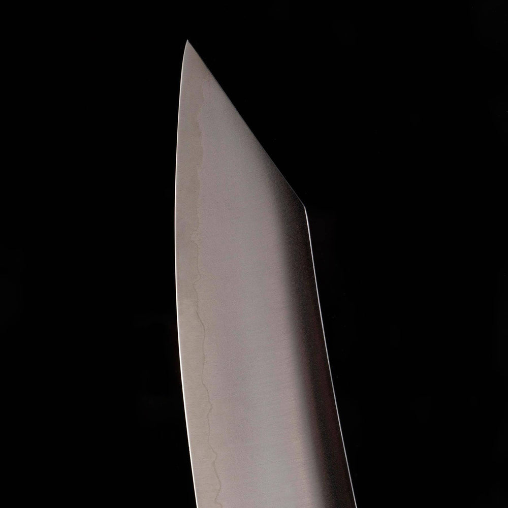 Messermeister Kawashima 10 inch Slicer tip showing the broad blade profile