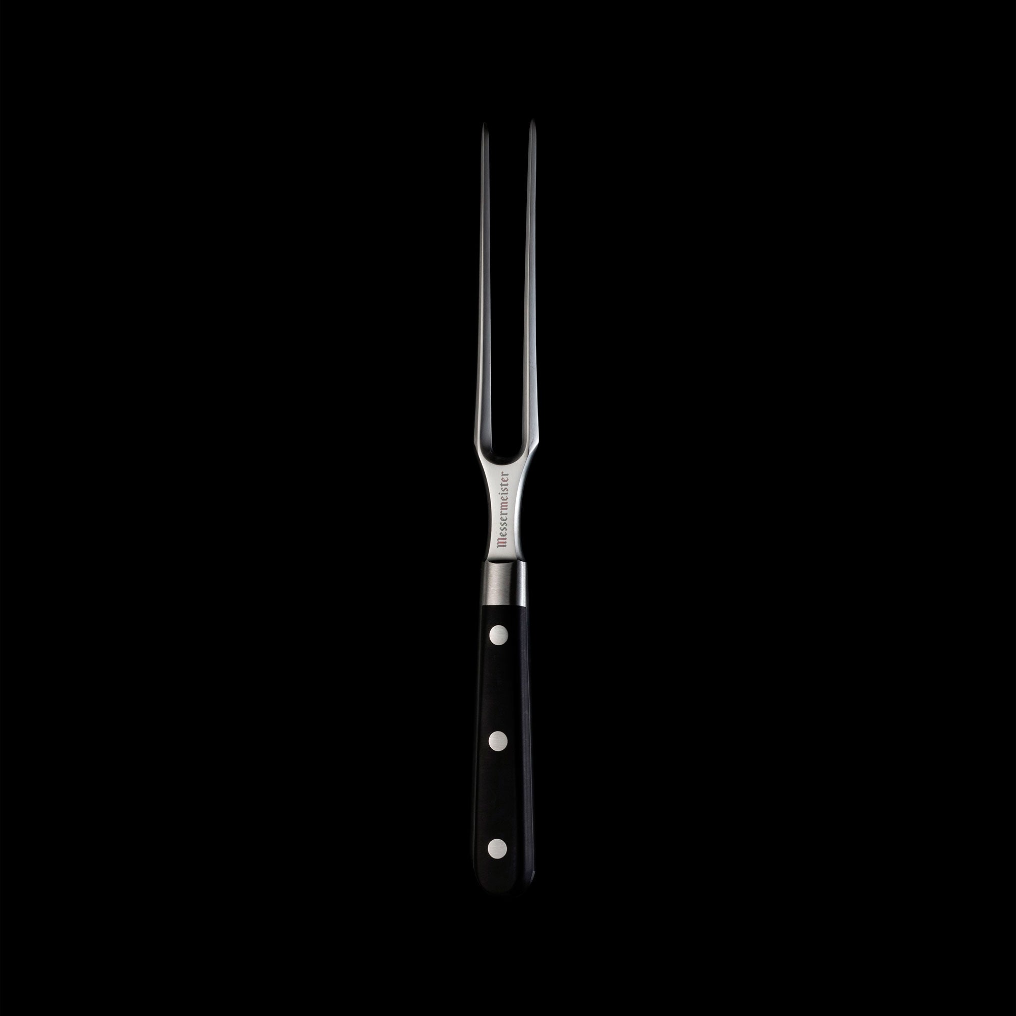 Messermeister Meridian Elite 6 inch steel fork with 2 prongs and triple rivet black handle