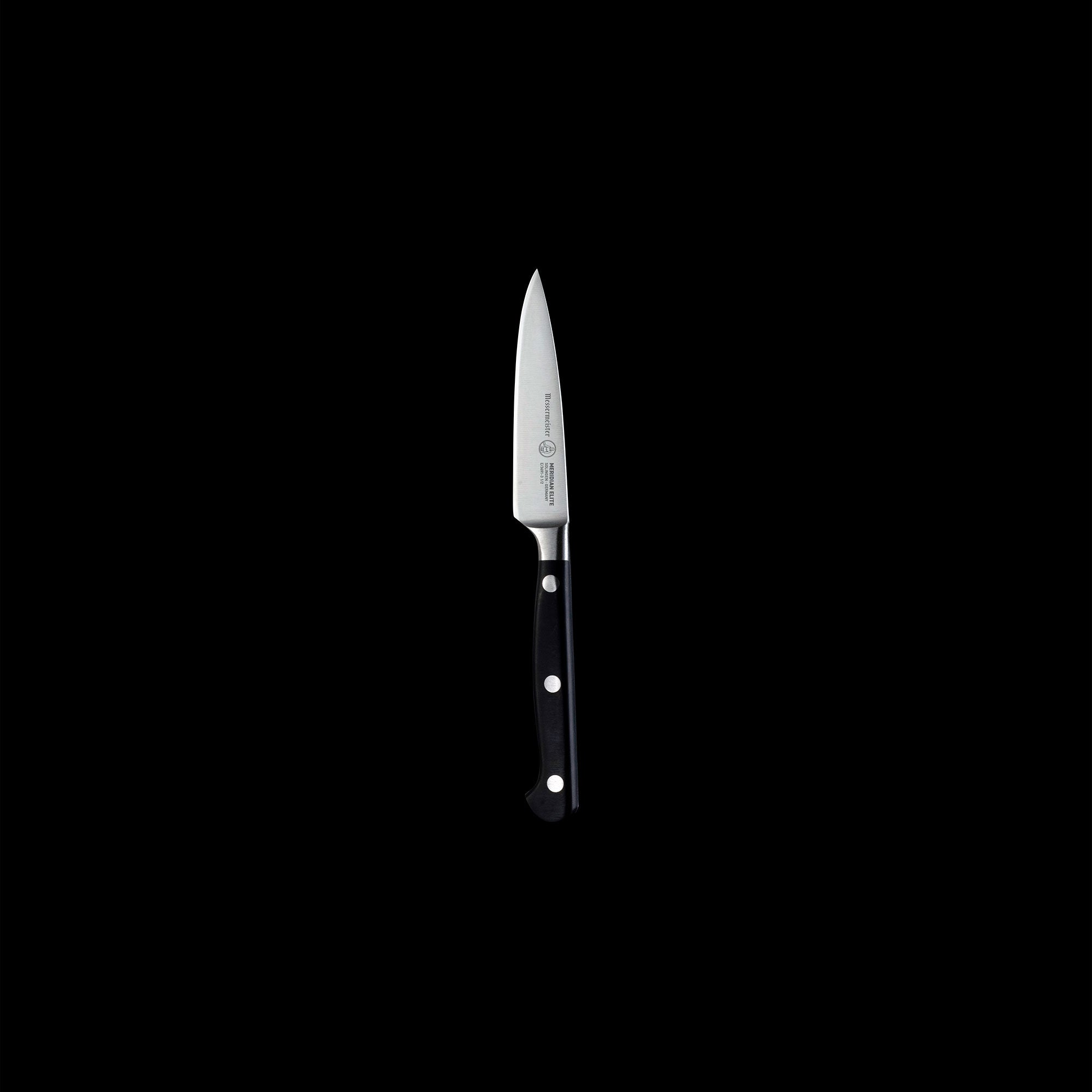 Meridian Elite 3.5 inch Paring knife with steel blade and triple rivet black handle 